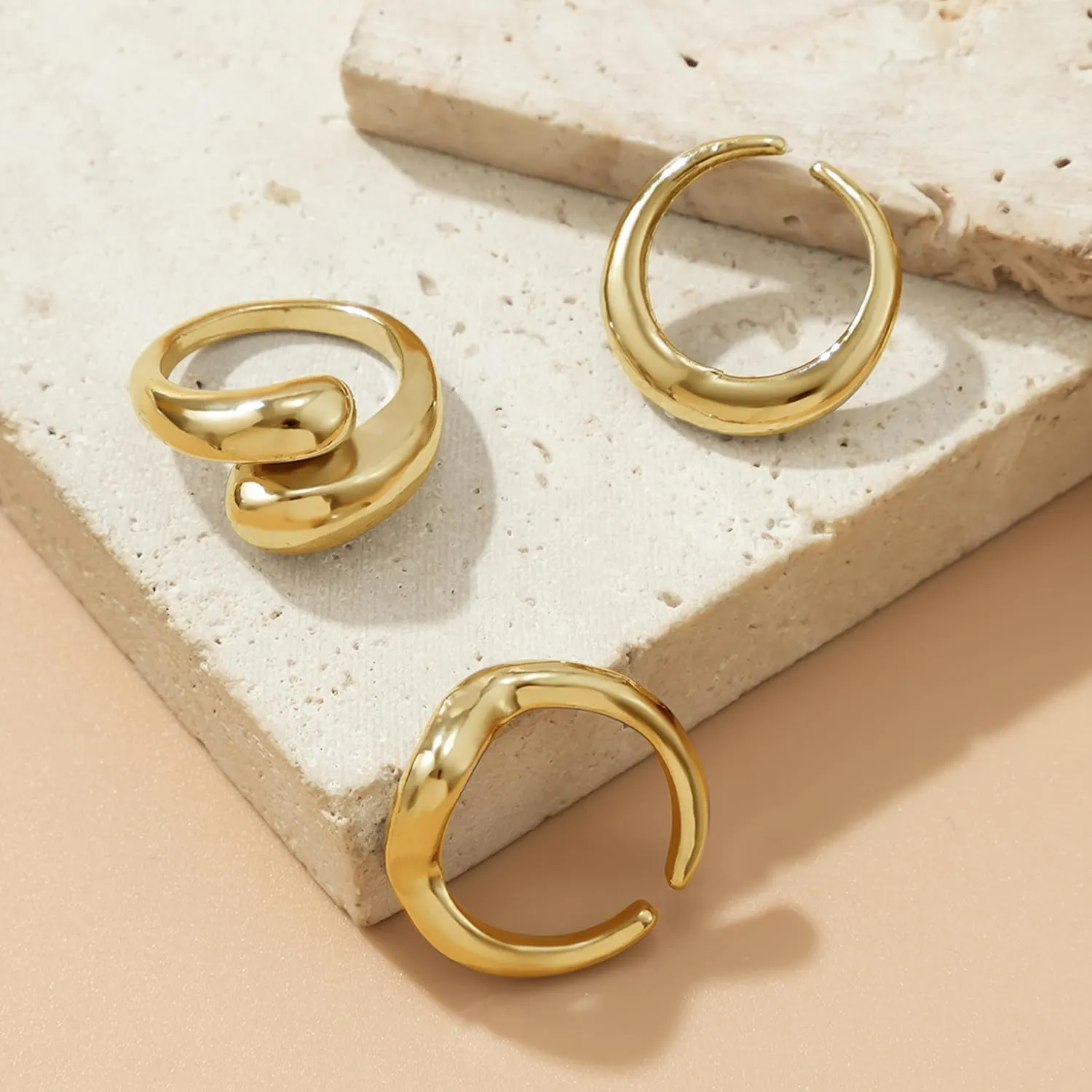 Harry and Henry Chunky Gold Rings for Women Non Tarnish Adjustable Thick Bold Dome Rings Gold Statement Rings Minimalist Jewelry Stackable Rings for Women