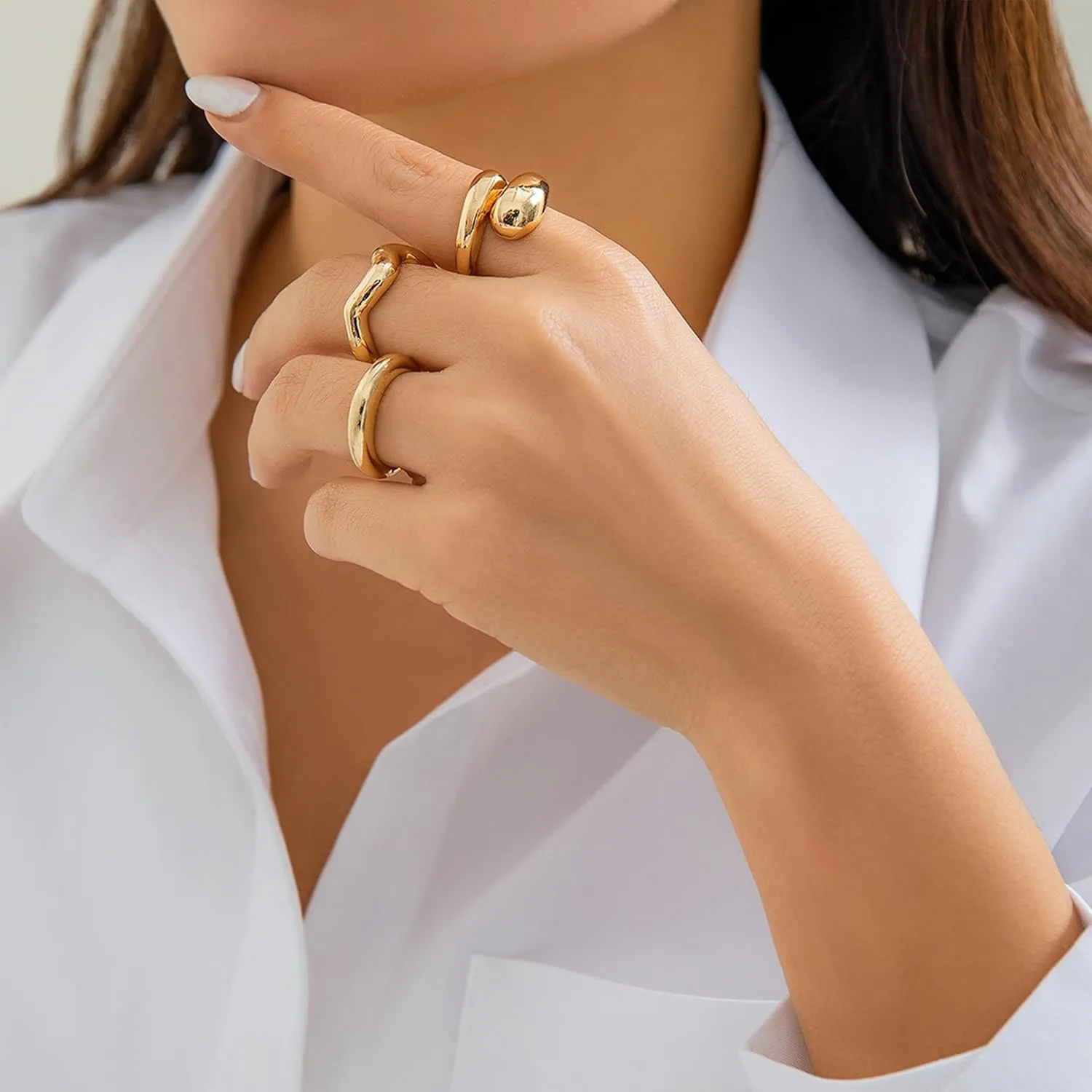 Harry and Henry Chunky Gold Rings for Women Non Tarnish Adjustable Thick Bold Dome Rings Gold Statement Rings Minimalist Jewelry Stackable Rings for Women