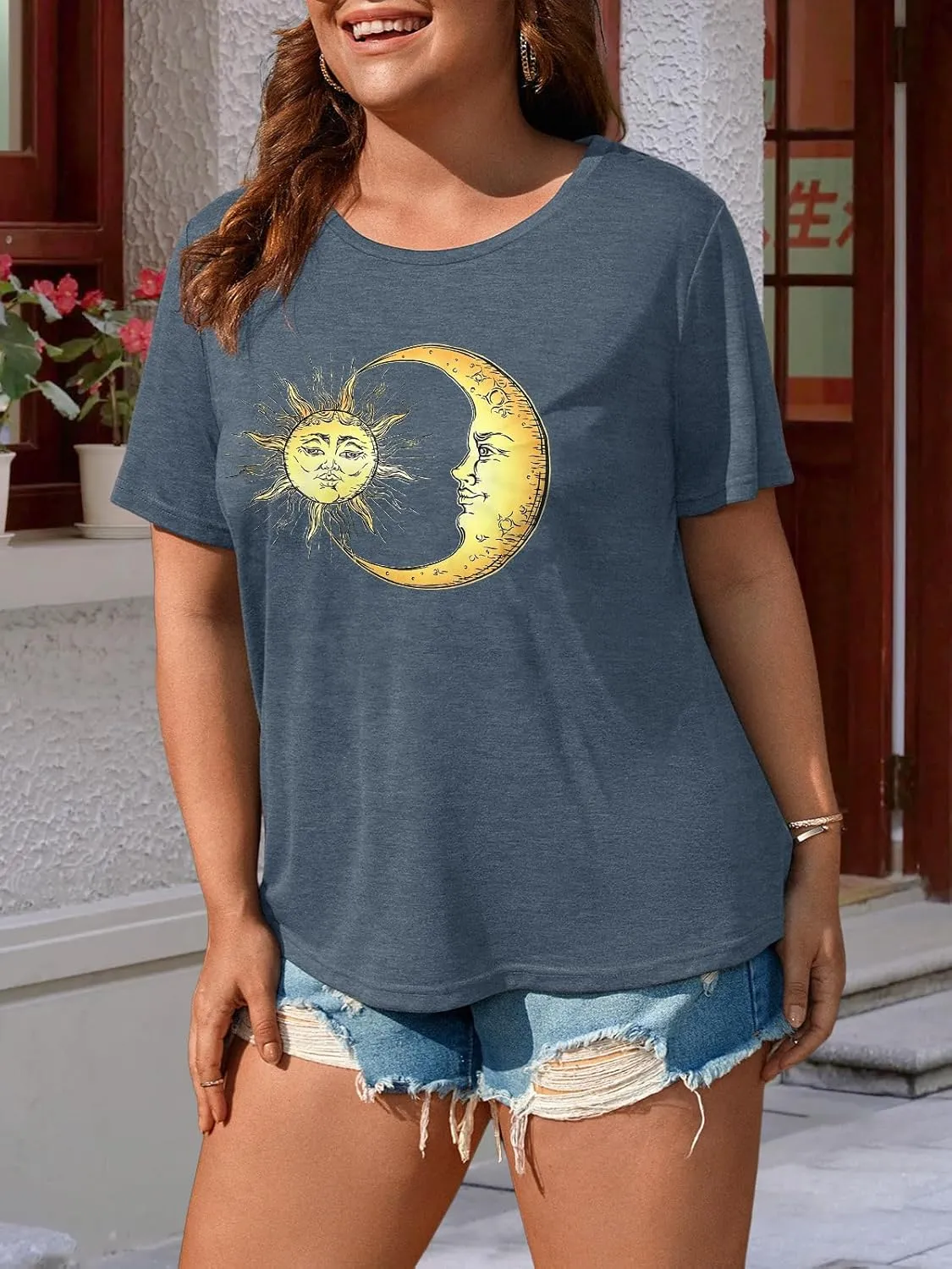 HDLTE Women Plus Size Tops Casual Short Sleeve Graphic Tee Shirts Oversized Tee Tops