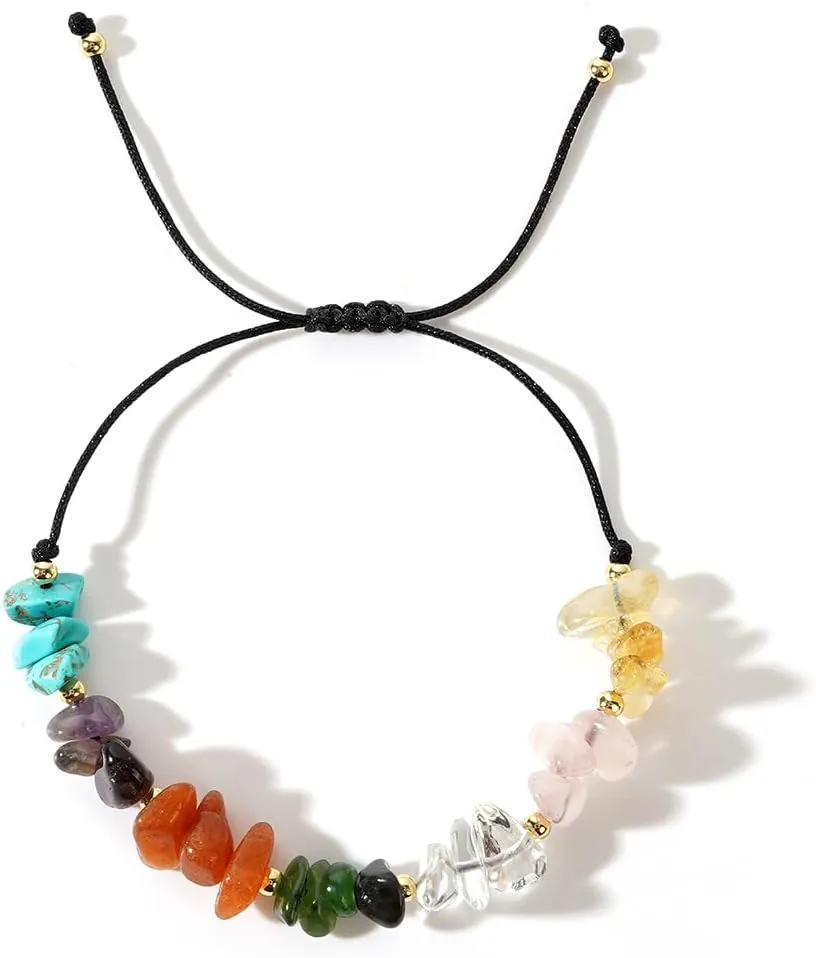 Healing Crystal Gemstone Bracelets for Women 7 Chakra Bracelet Anklets Beach Rainbow Stone Trendy Beaded Jewelry Birthday Gift.