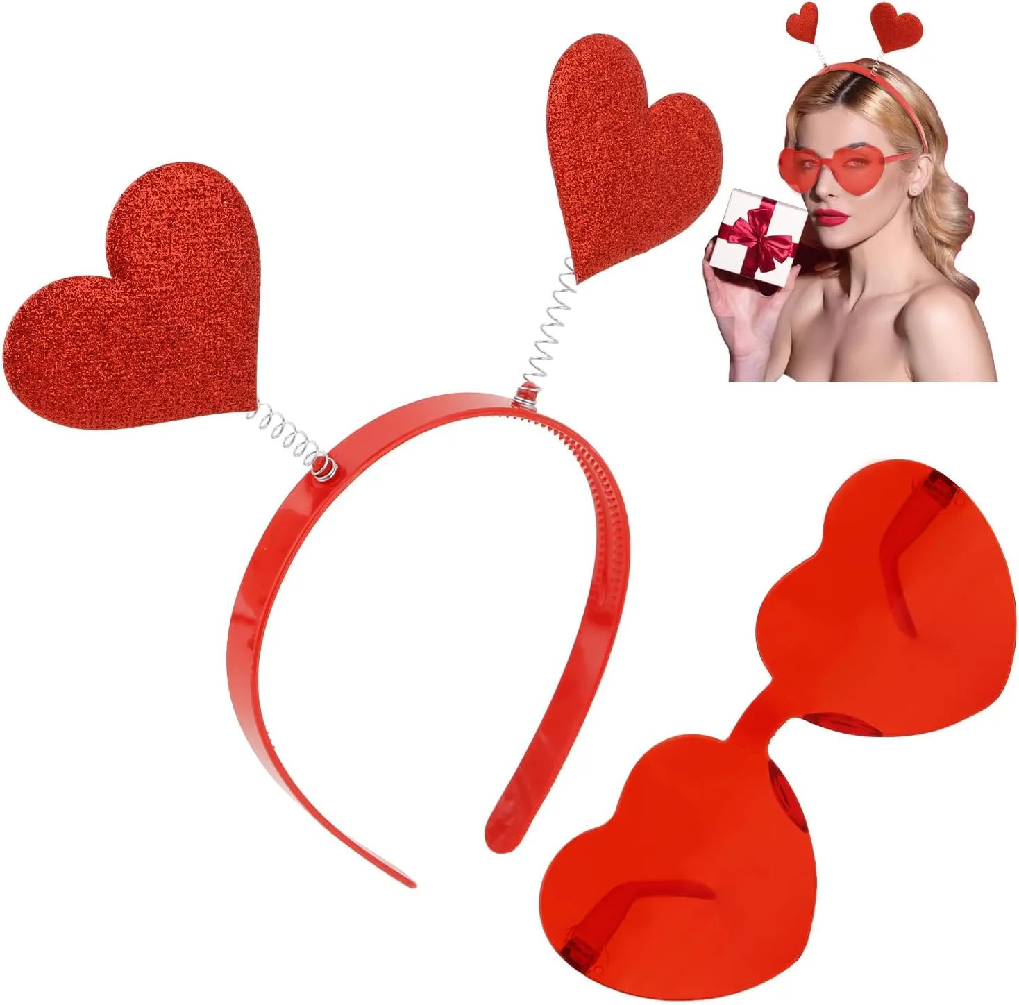 Heart Headband and Heart Sunglasses Red Headbands for Women Classic Hair Accessories Boppers Headband for Birthday Wedding Carnival Party Props Holiday