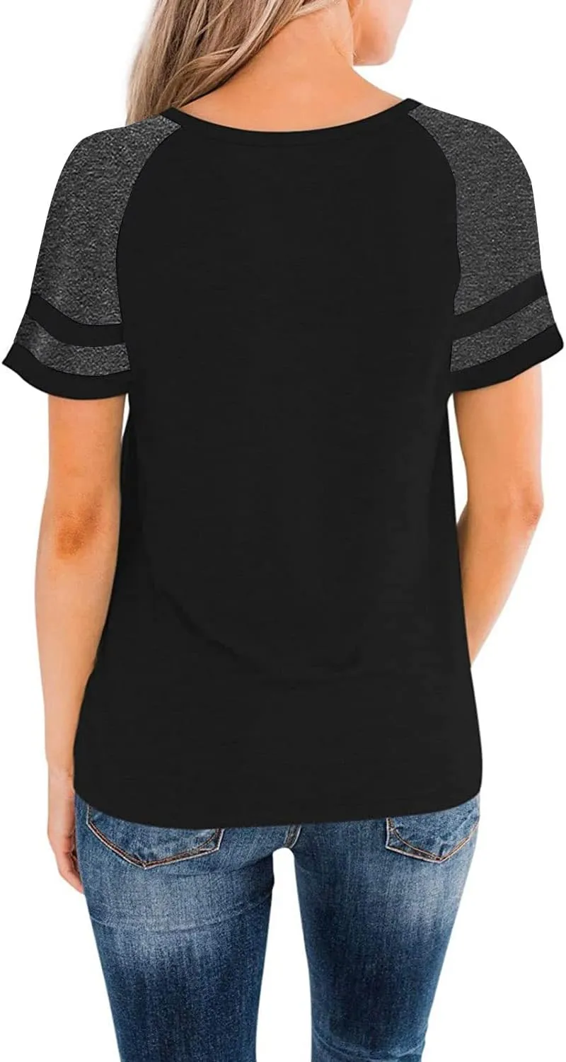 Heymiss Womens Shirts Casual Tunic Tops Color Block Crewneck Summer Loose Fitting Workout Tee Shirts