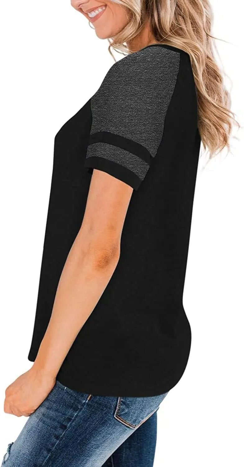 Heymiss Womens Shirts Casual Tunic Tops Color Block Crewneck Summer Loose Fitting Workout Tee Shirts