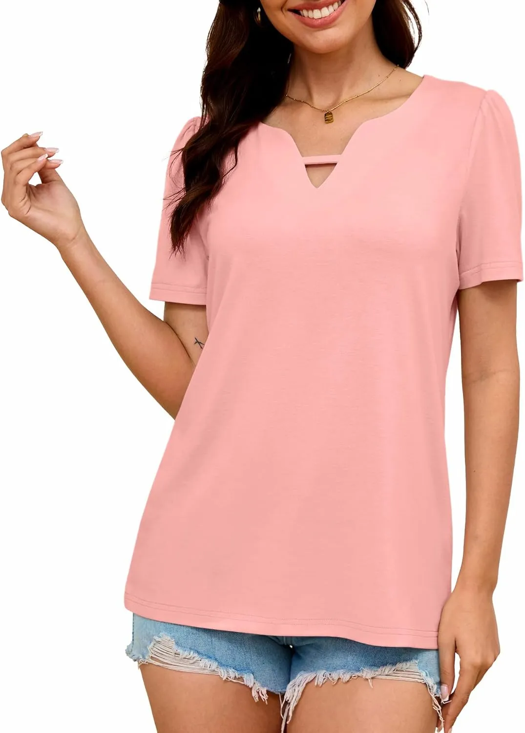 Heymiss Womens T Shirts Short Sleeve Dressy Casual V Neck Summer Tops Blouses