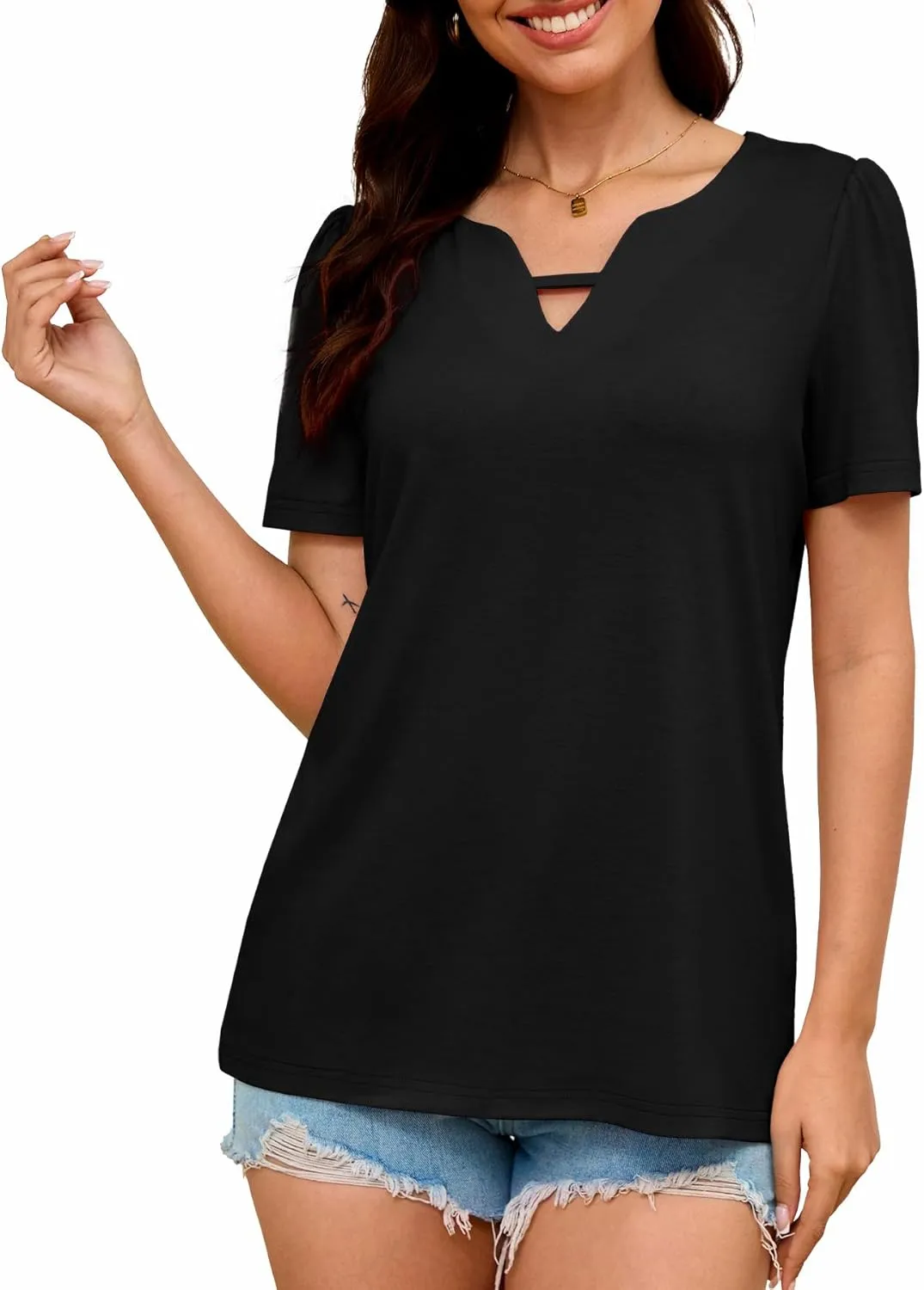 Heymiss Womens T Shirts Short Sleeve Dressy Casual V Neck Summer Tops Blouses