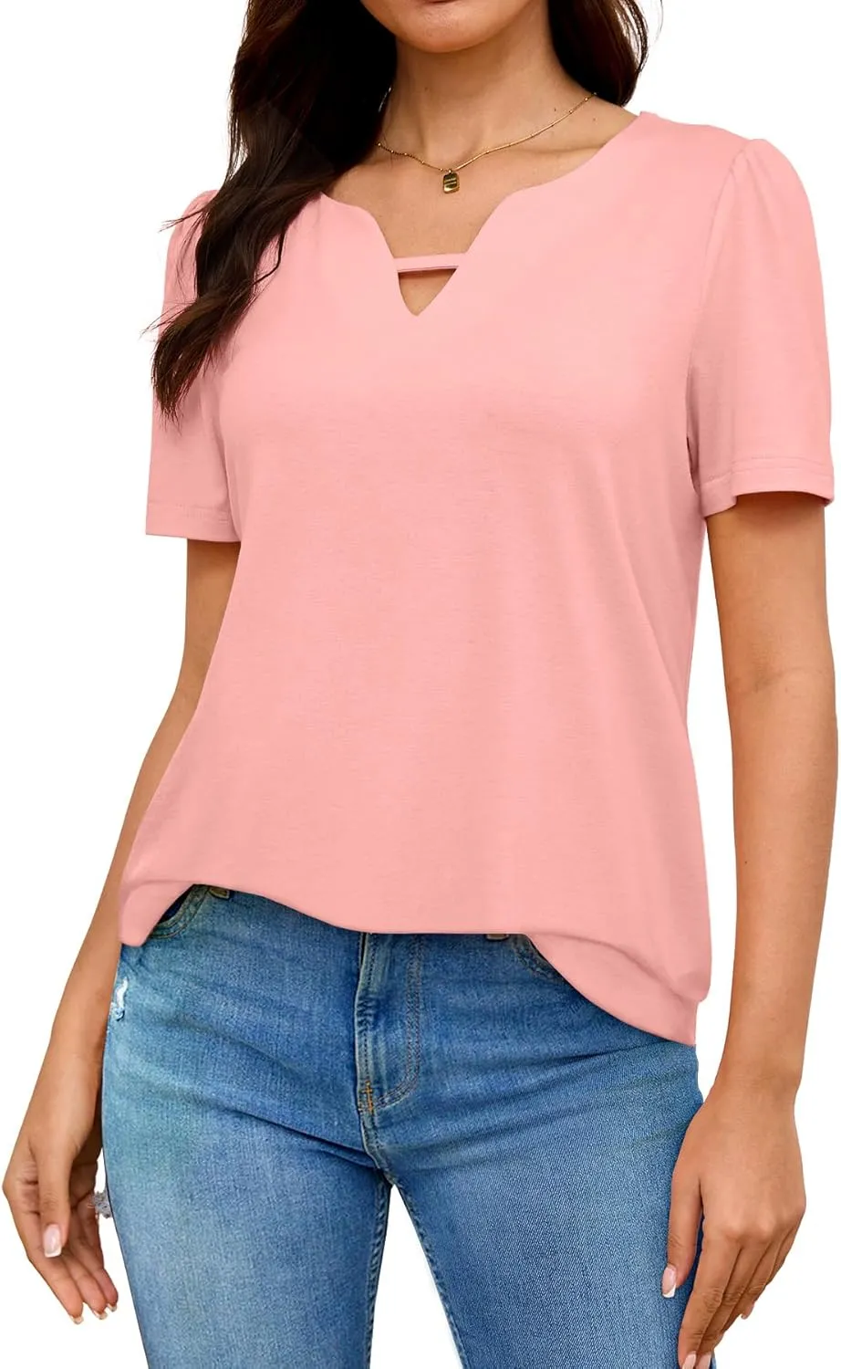 Heymiss Womens T Shirts Short Sleeve Dressy Casual V Neck Summer Tops Blouses
