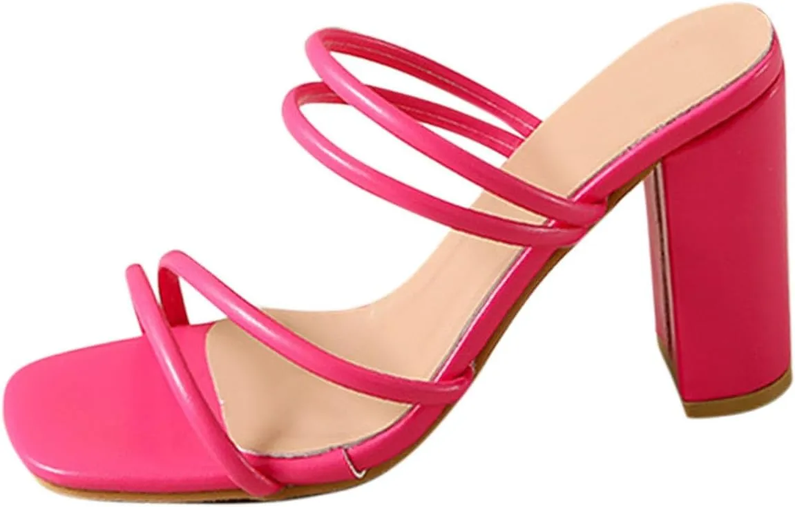 High Heel Slide Sandals for Women Strappy Slip On Mules Chunky Heeled Sandal Sexy Dress Shoes For Prom Wedding Party