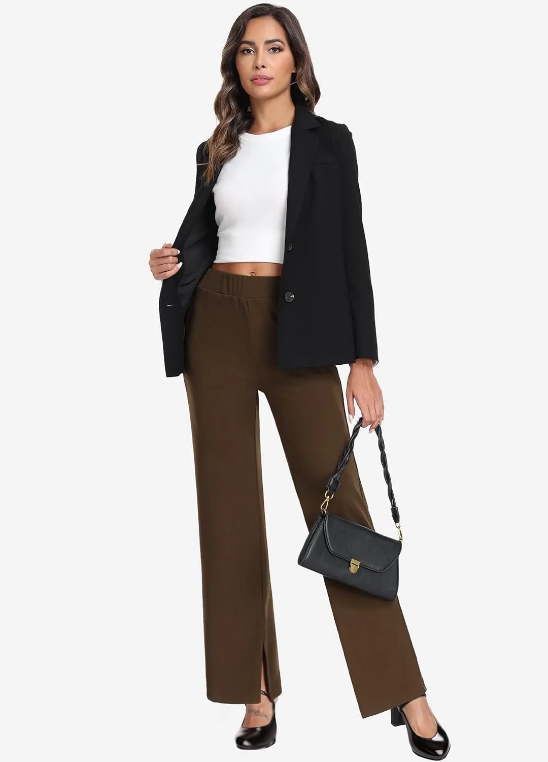 Hiverlay Women's Wide Leg Pants Elastic Waist Casual Trousers with Pockets High Rise Palazzo for Busines Work