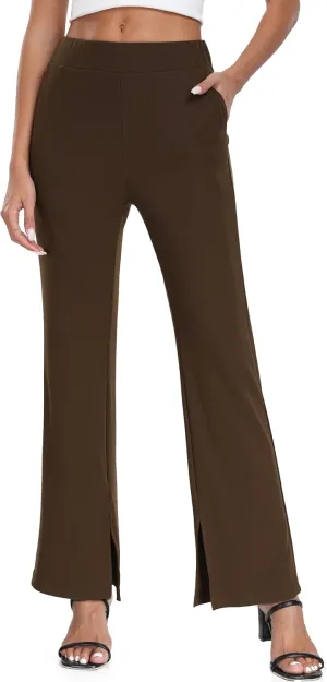 Hiverlay Women's Wide Leg Pants Elastic Waist Casual Trousers with Pockets High Rise Palazzo for Busines Work