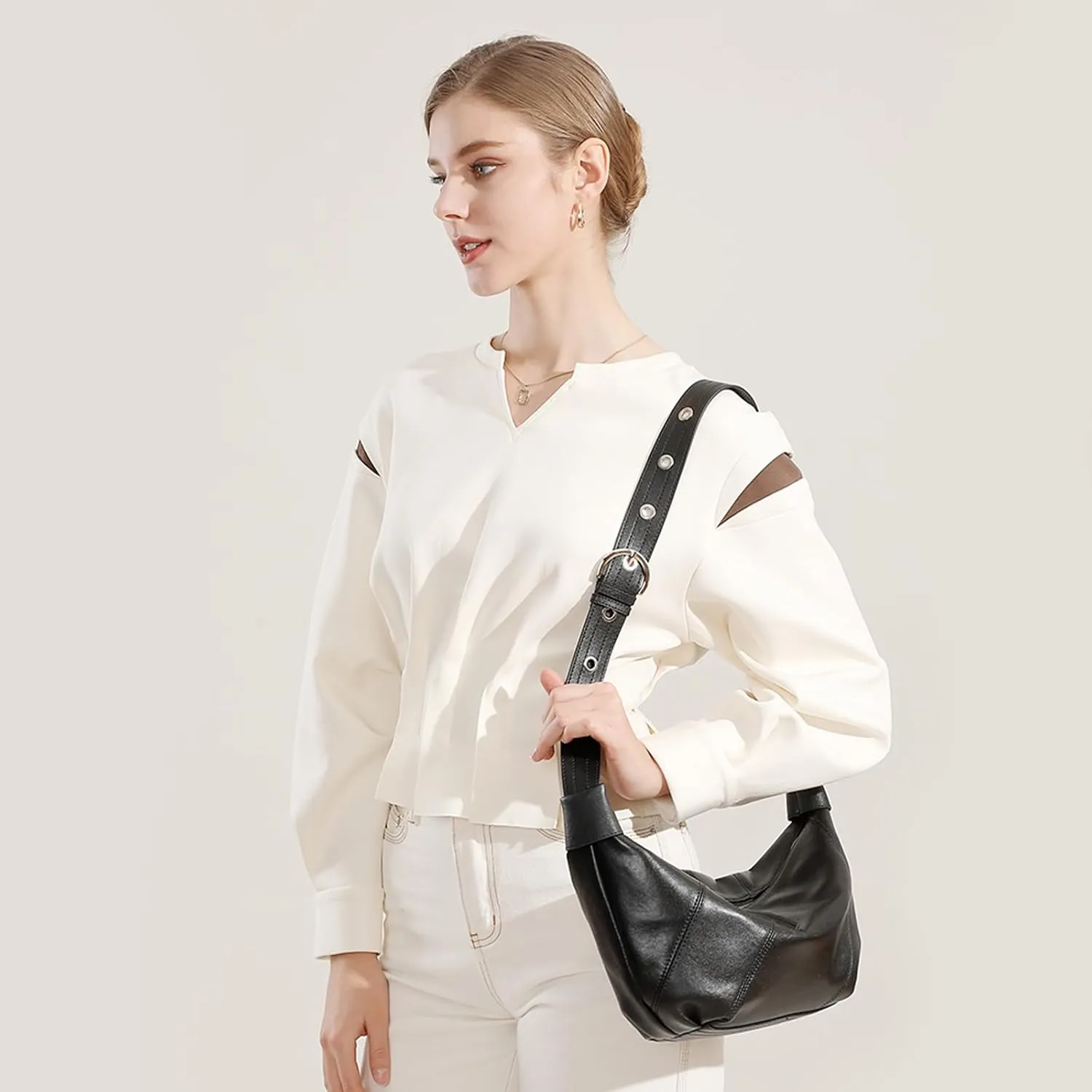 Hobo Bags for Women, Genuine Leather Crossbody Bag for Women, Slouchy Fashion Shoulder Purses