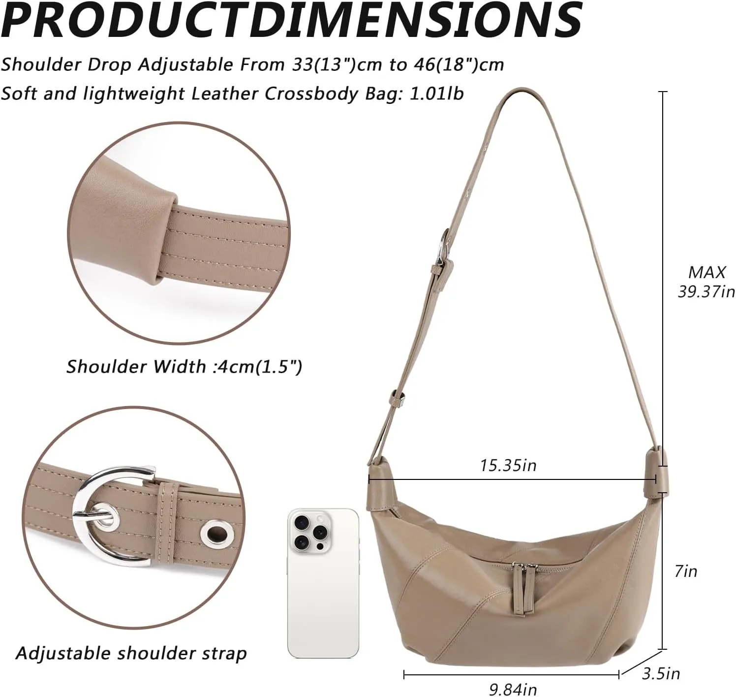 Hobo Bags for Women, Genuine Leather Crossbody Bag for Women, Slouchy Fashion Shoulder Purses