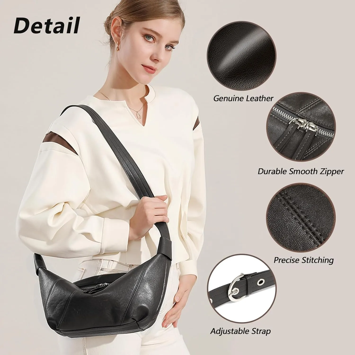 Hobo Bags for Women, Genuine Leather Crossbody Bag for Women, Slouchy Fashion Shoulder Purses