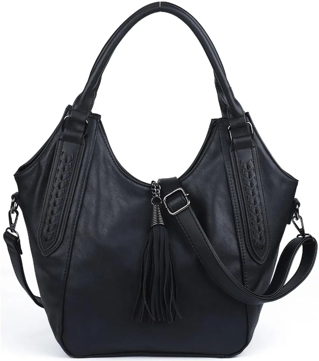 Hobo Bags for Women PU Leather Tassels Shoulder Bag Vintage Purse Slouchy Handbag with Zipper Tote Top-Handle Satchel