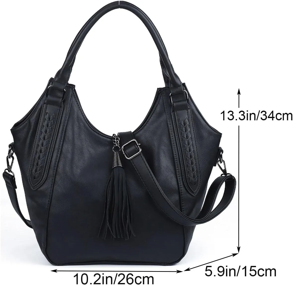 Hobo Bags for Women PU Leather Tassels Shoulder Bag Vintage Purse Slouchy Handbag with Zipper Tote Top-Handle Satchel