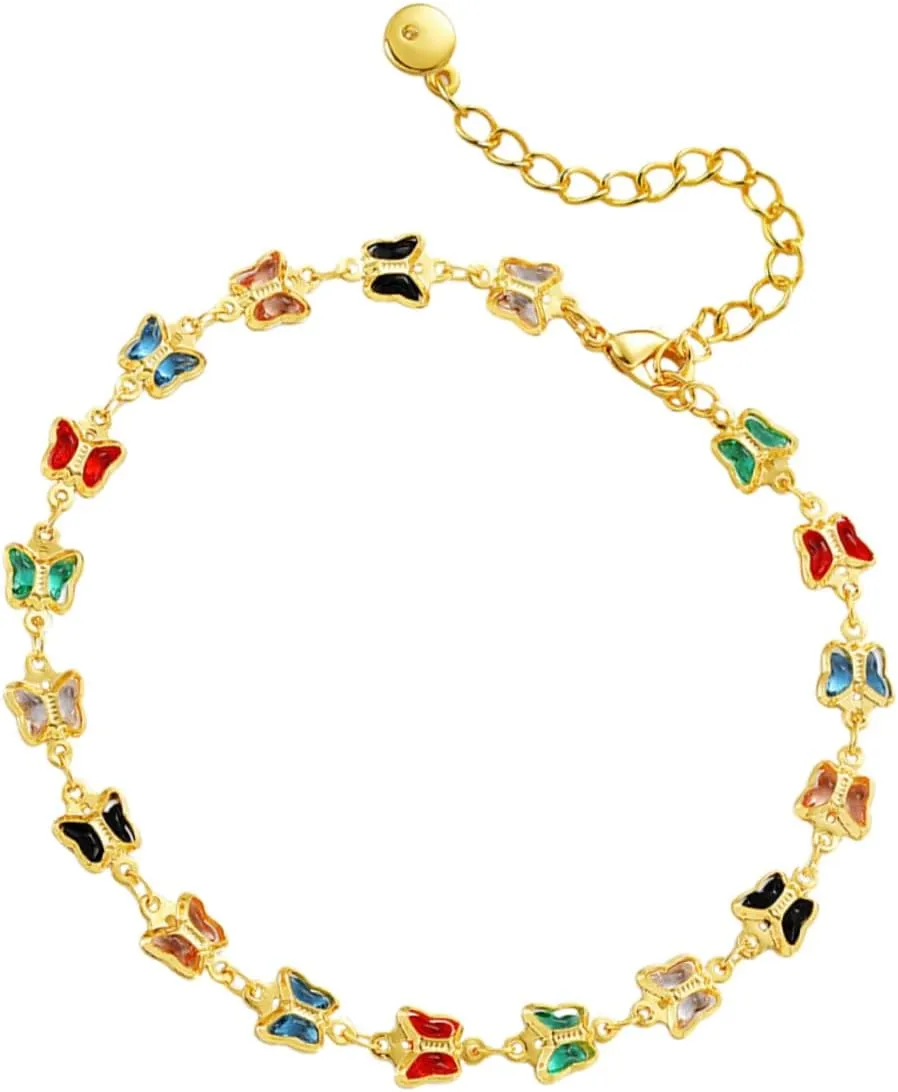 Homoyoyo Ankle Jewelry for Women Geometric Butterfly Foot Chain Beaded Anklet 18k Gold Plated Fashion Safe Material Idea