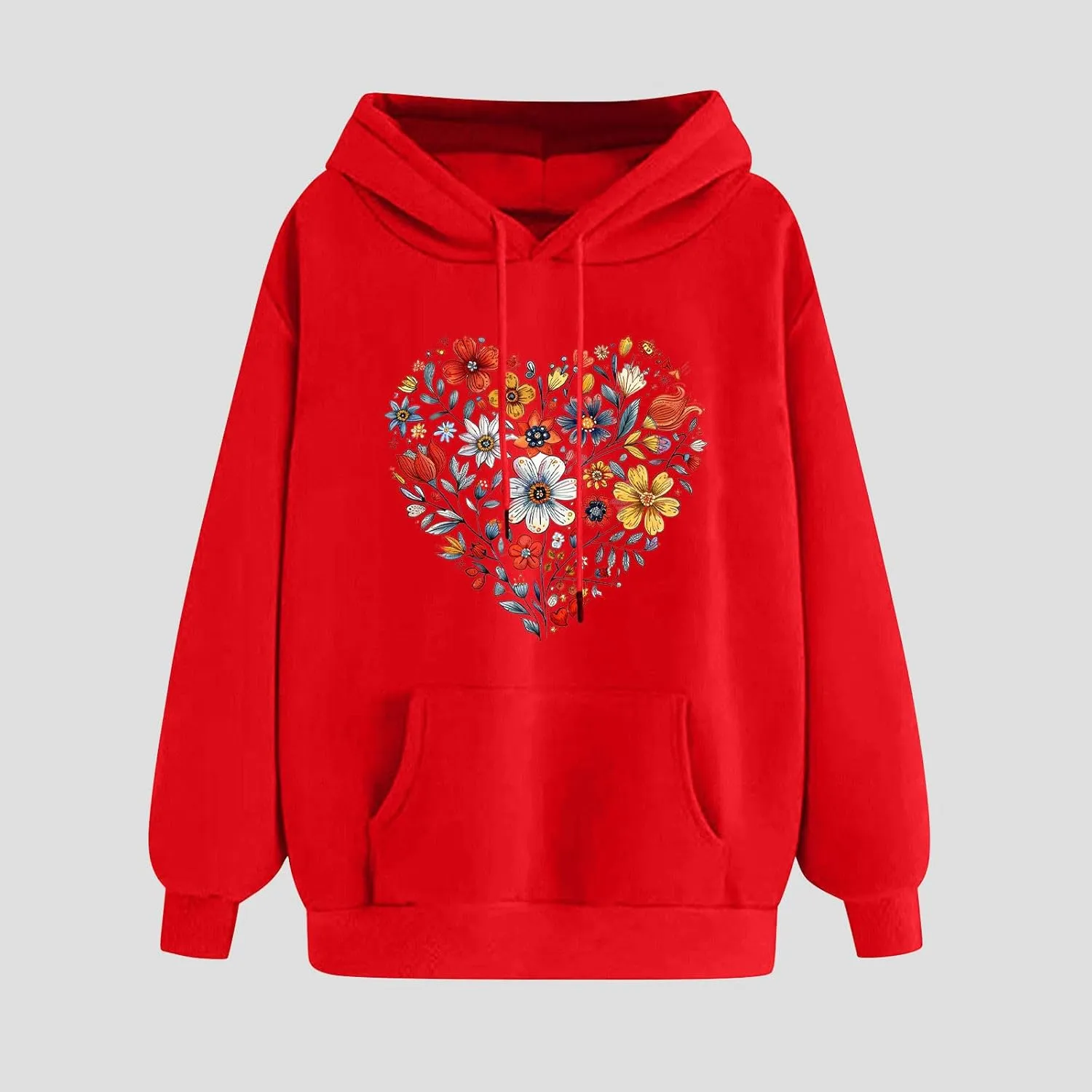 Hoodies for Women Long Sleeve Heart Print Graphic Tee Shirts Causal Fashion Drawstring Hooded Sweatshirts Gift Shirts