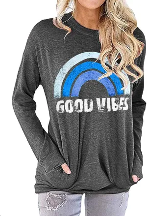 Hount Womens Casual Loose Fit Shirts Long Sleeve Comfy T-Shirts Pullover Sweatshirts With Pockets