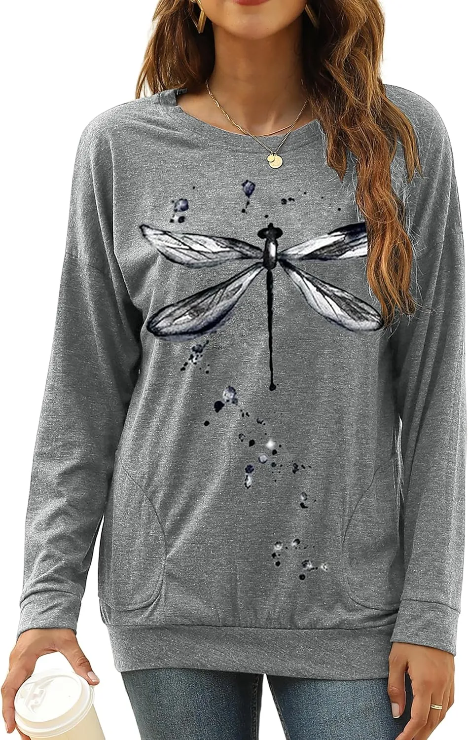 Hount Womens Casual Loose Fit Shirts Long Sleeve Comfy T-Shirts Pullover Sweatshirts With Pockets