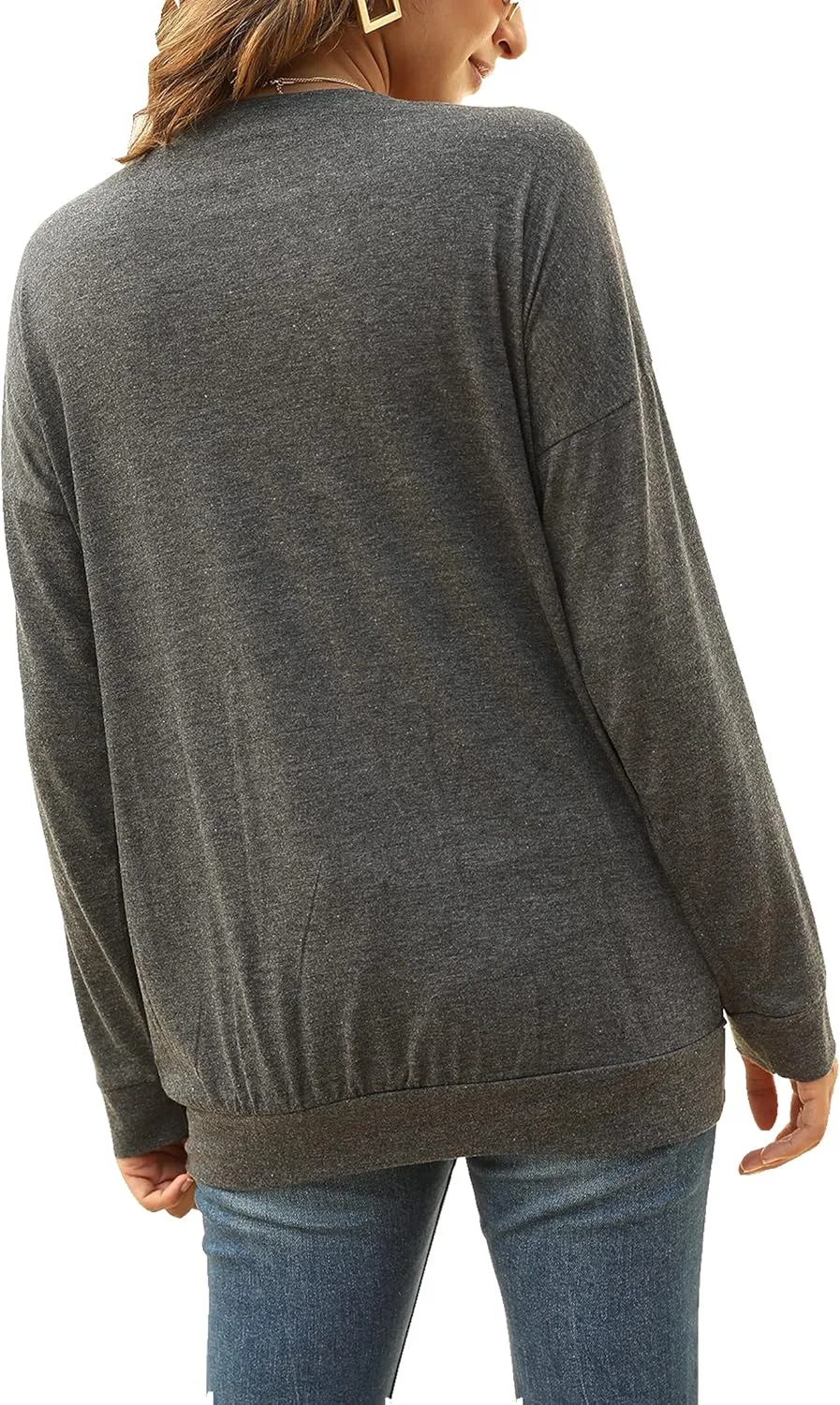Hount Womens Casual Loose Fit Shirts Long Sleeve Comfy T-Shirts Pullover Sweatshirts With Pockets