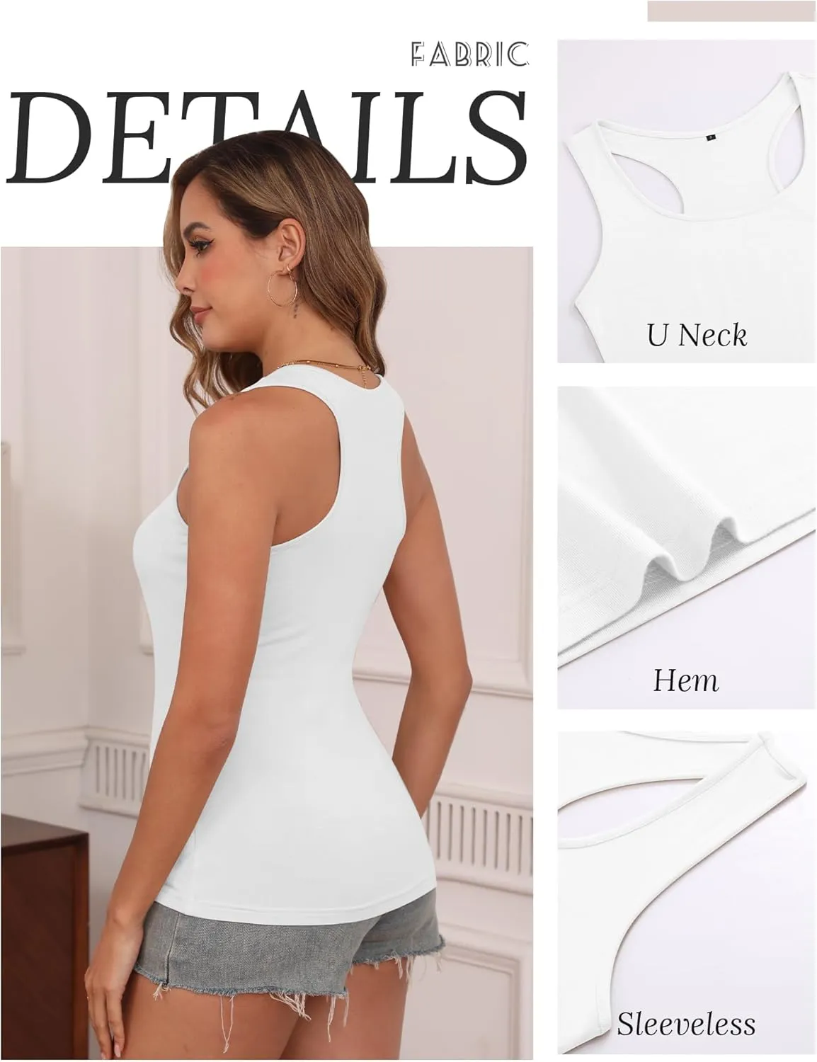 Huukeay 3 Pack Women's Racerback Tank Tops, Cotton Sleeveless Undershirt Tanks Slim Fit Stretch Yoga Workout Summer Top