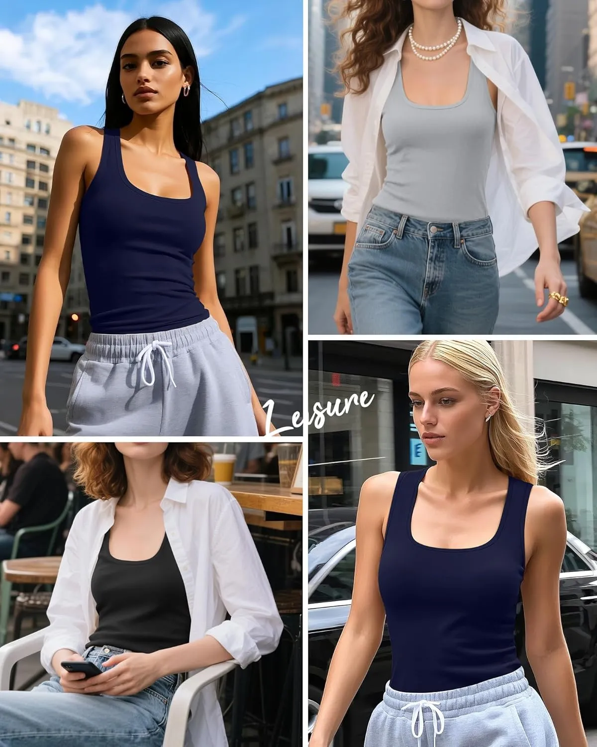 Huukeay 3 Pack Women's Racerback Tank Tops, Cotton Sleeveless Undershirt Tanks Slim Fit Stretch Yoga Workout Summer Top