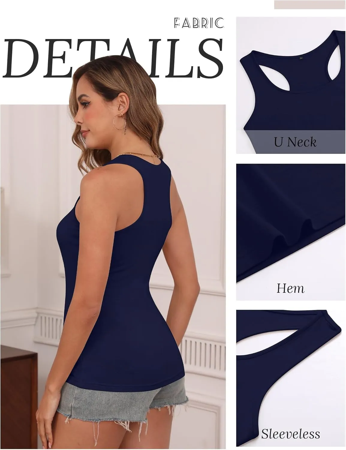 Huukeay 3 Pack Women's Racerback Tank Tops, Cotton Sleeveless Undershirt Tanks Slim Fit Stretch Yoga Workout Summer Top
