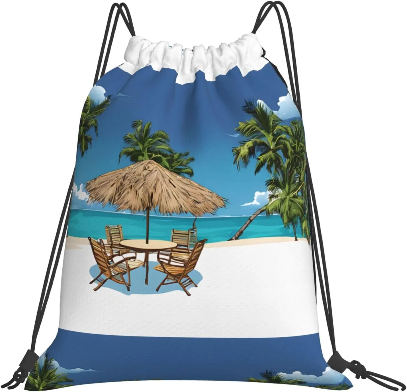 (Jamaica Beach) Drawstring Backpack Drawstring Gym Bag Foldable Water Drawstring Bags Draw String Back Bag For Shopping Sport Yoga Travel, Swimming, Beach