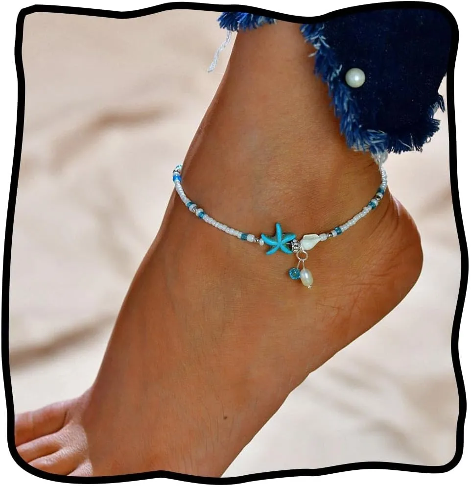 JEWEKY Boho Starfish Anklets Beachy Sea Ankle Bracelets for Women