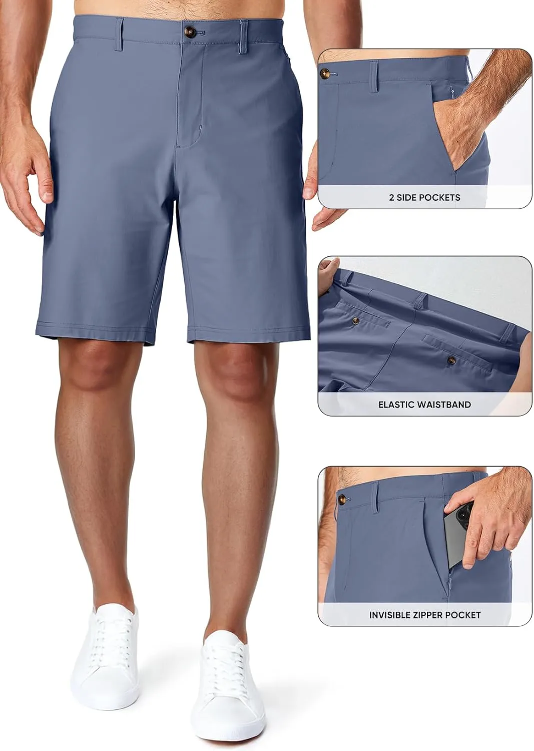 JMIERR Men's Chino Shorts Casual Summer 9" Inch Stretch Moisture-Wicking Golf Dress Short with Zipper Pocket