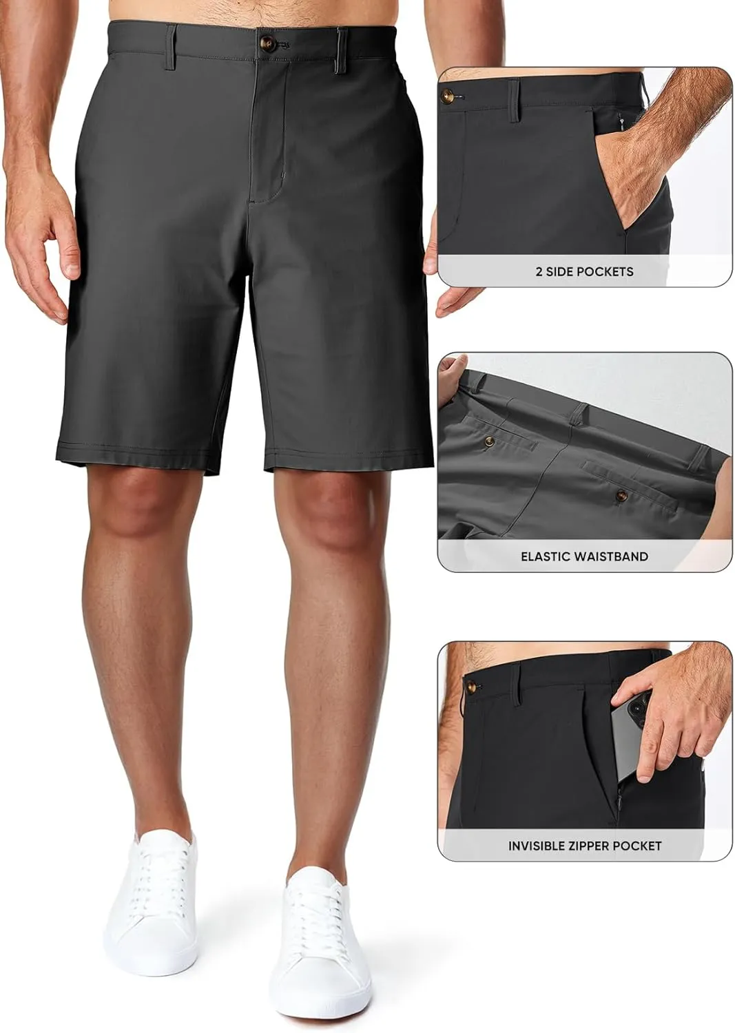 JMIERR Men's Chino Shorts Casual Summer 9" Inch Stretch Moisture-Wicking Golf Dress Short with Zipper Pocket