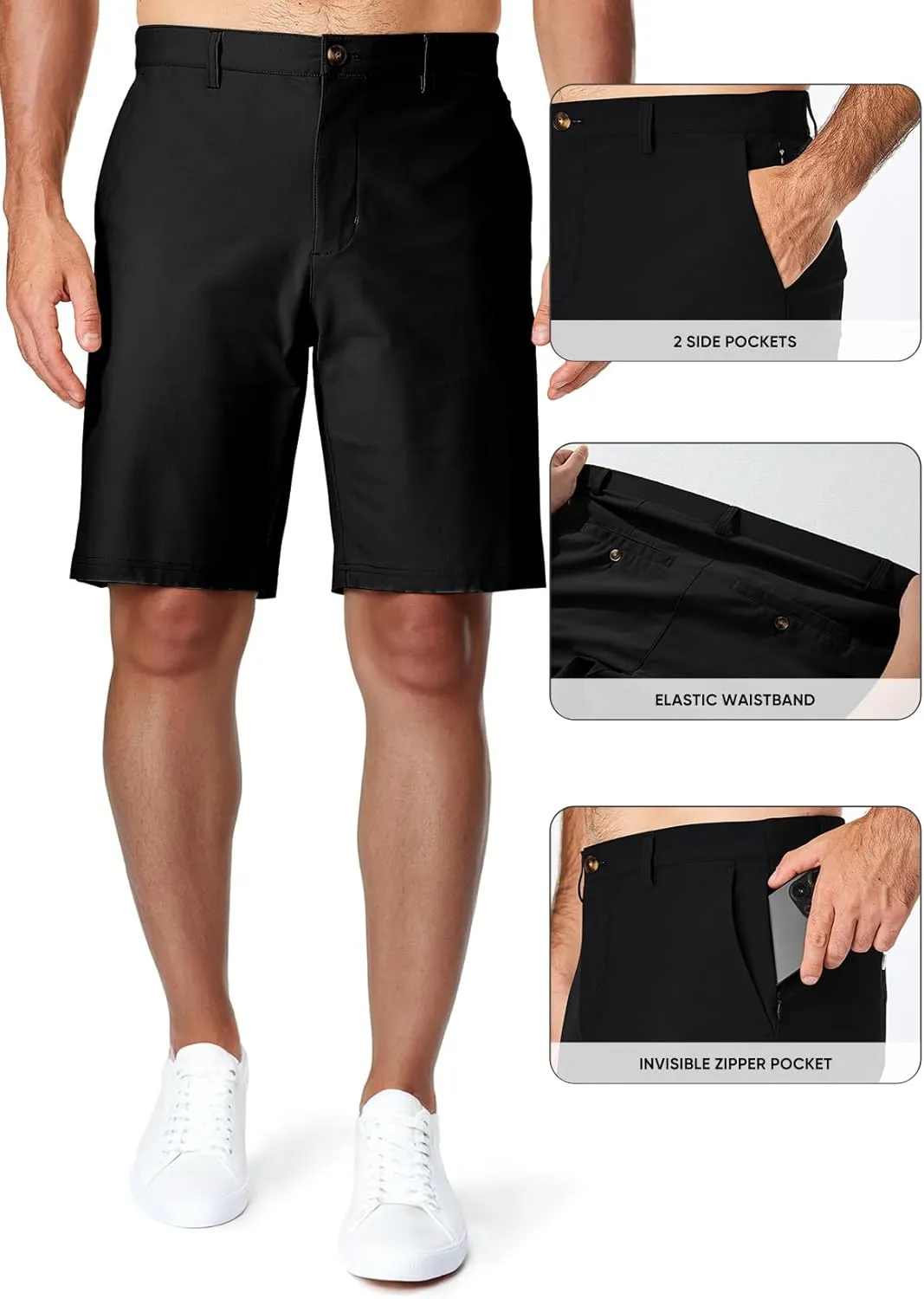 JMIERR Men's Chino Shorts Casual Summer 9" Inch Stretch Moisture-Wicking Golf Dress Short with Zipper Pocket