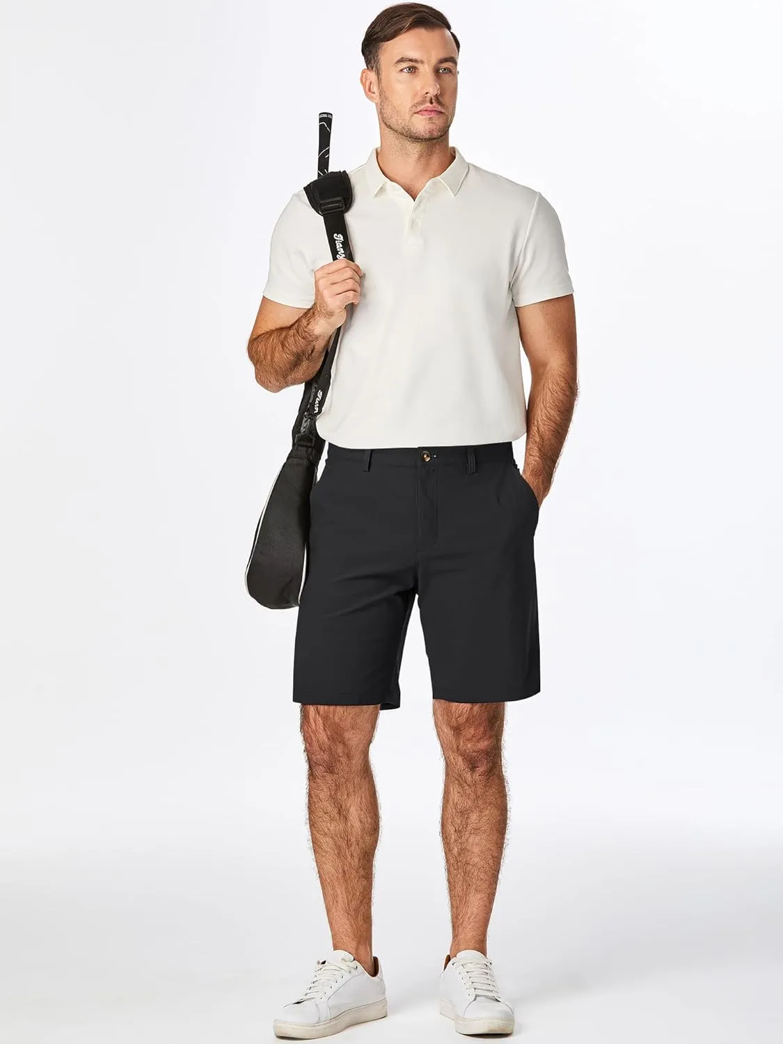 JMIERR Men's Chino Shorts Casual Summer 9" Inch Stretch Moisture-Wicking Golf Dress Short with Zipper Pocket
