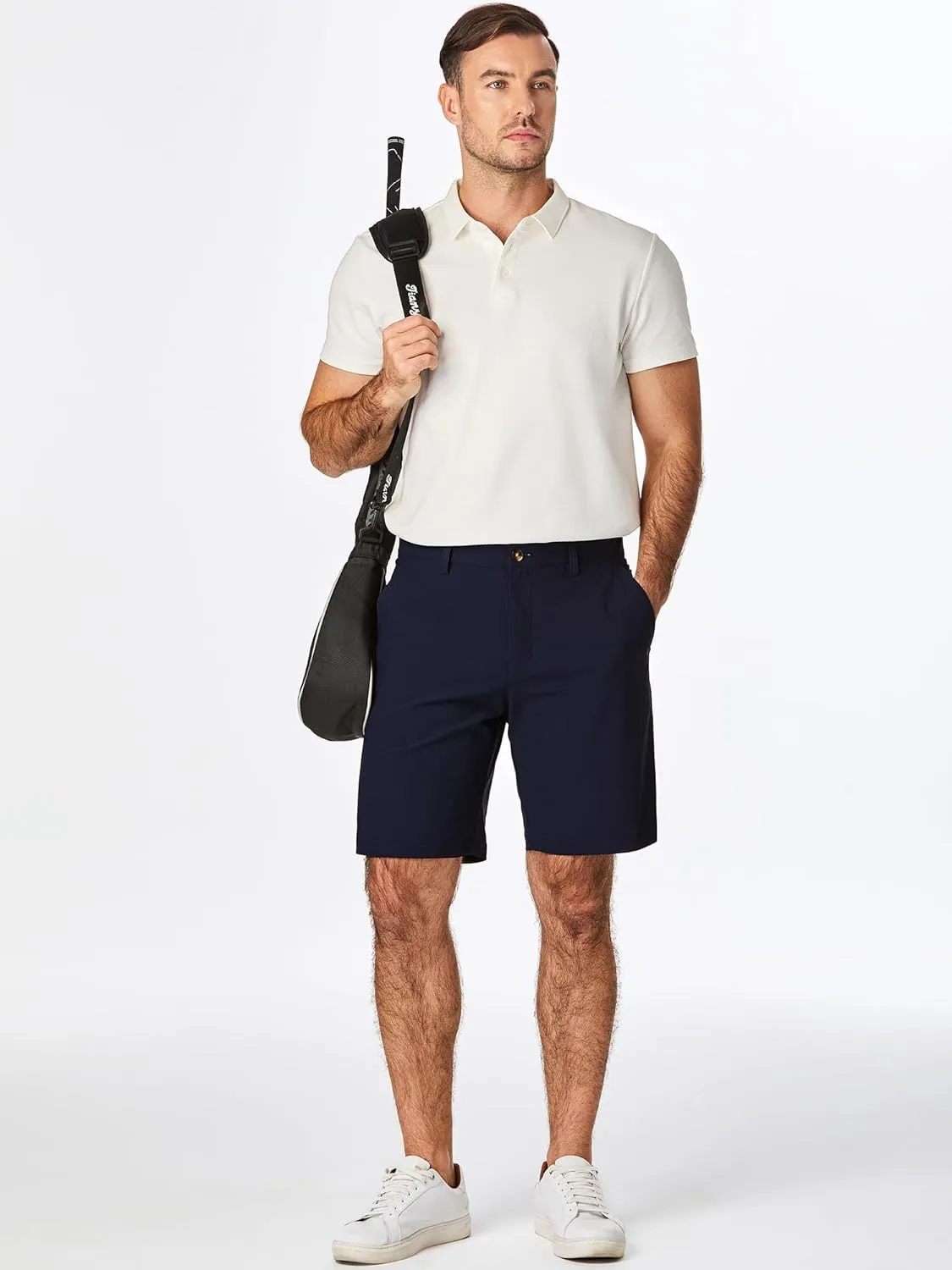 JMIERR Men's Chino Shorts Casual Summer 9" Inch Stretch Moisture-Wicking Golf Dress Short with Zipper Pocket