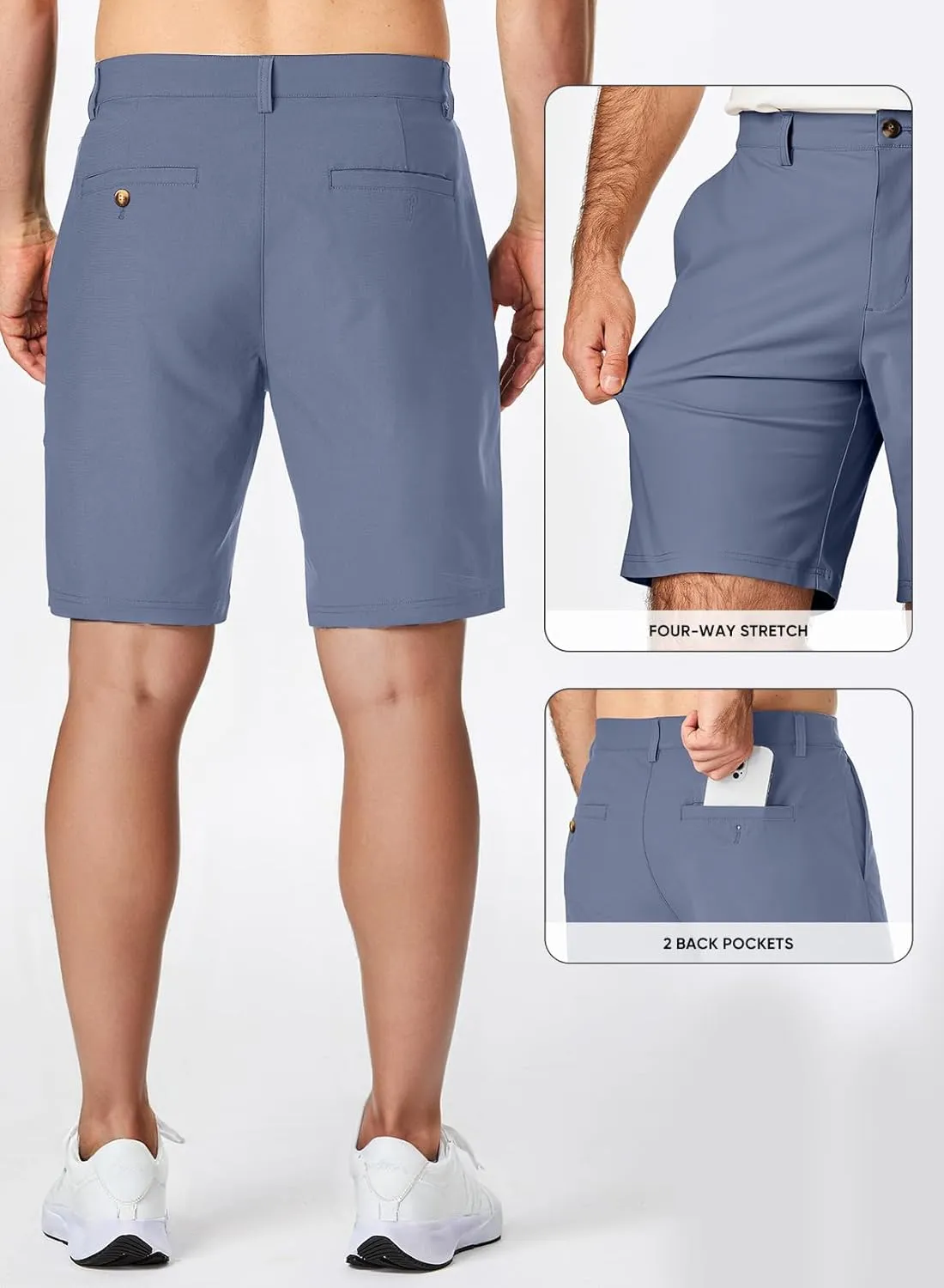 JMIERR Men's Chino Shorts Casual Summer 9" Inch Stretch Moisture-Wicking Golf Dress Short with Zipper Pocket