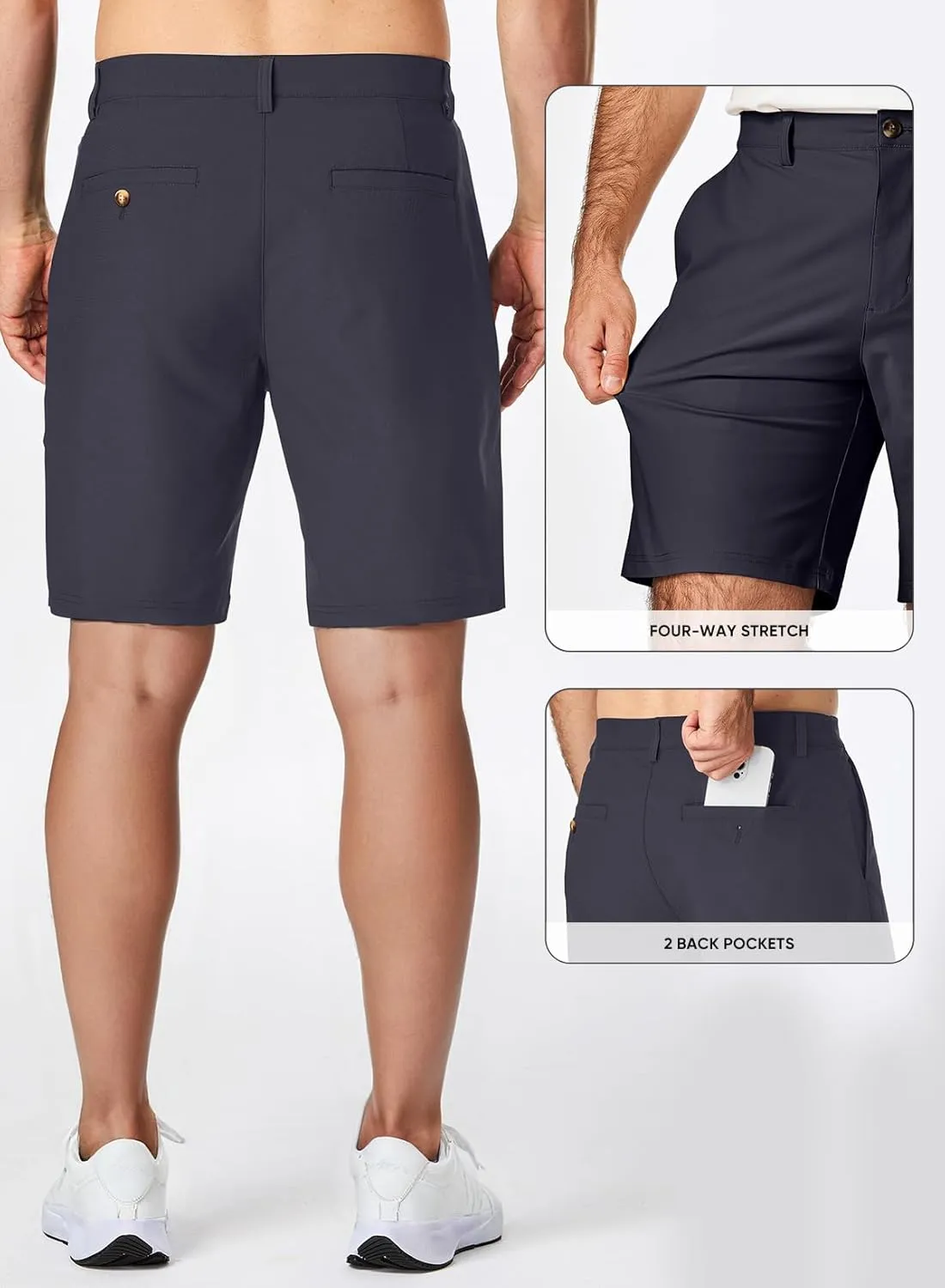 JMIERR Men's Chino Shorts Casual Summer 9" Inch Stretch Moisture-Wicking Golf Dress Short with Zipper Pocket