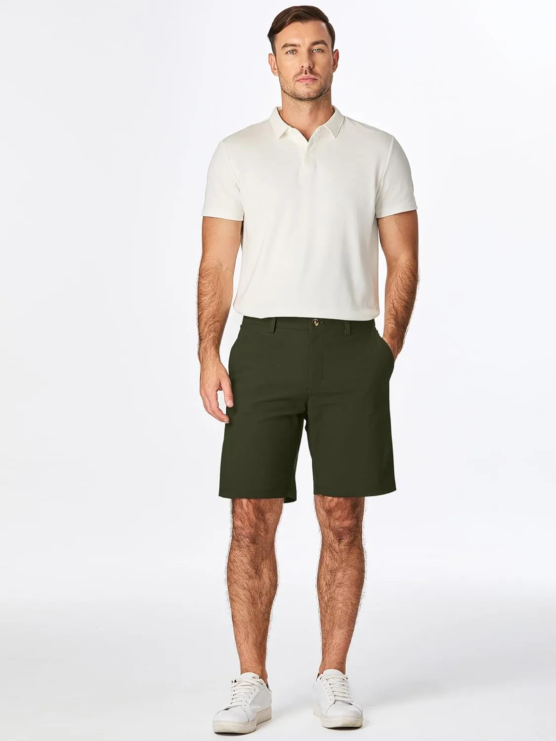 JMIERR Men's Chino Shorts Casual Summer 9" Inch Stretch Moisture-Wicking Golf Dress Short with Zipper Pocket