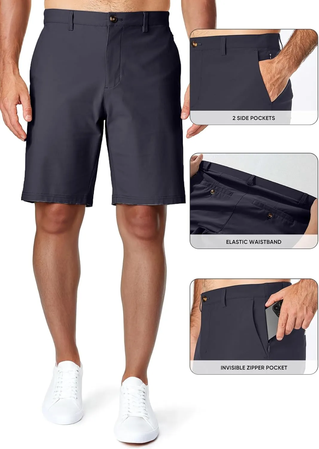 JMIERR Men's Chino Shorts Casual Summer 9" Inch Stretch Moisture-Wicking Golf Dress Short with Zipper Pocket