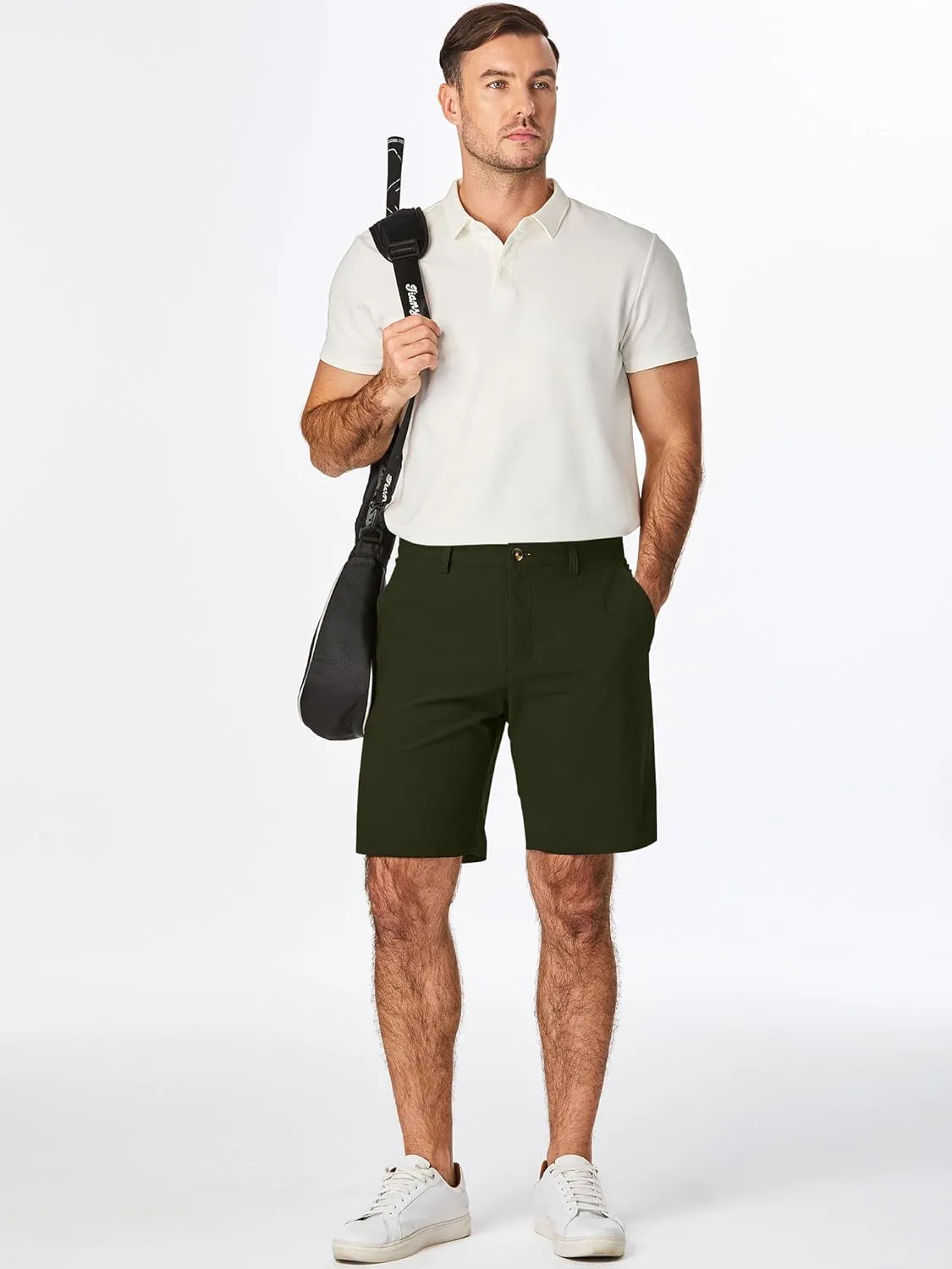 JMIERR Men's Chino Shorts Casual Summer 9" Inch Stretch Moisture-Wicking Golf Dress Short with Zipper Pocket