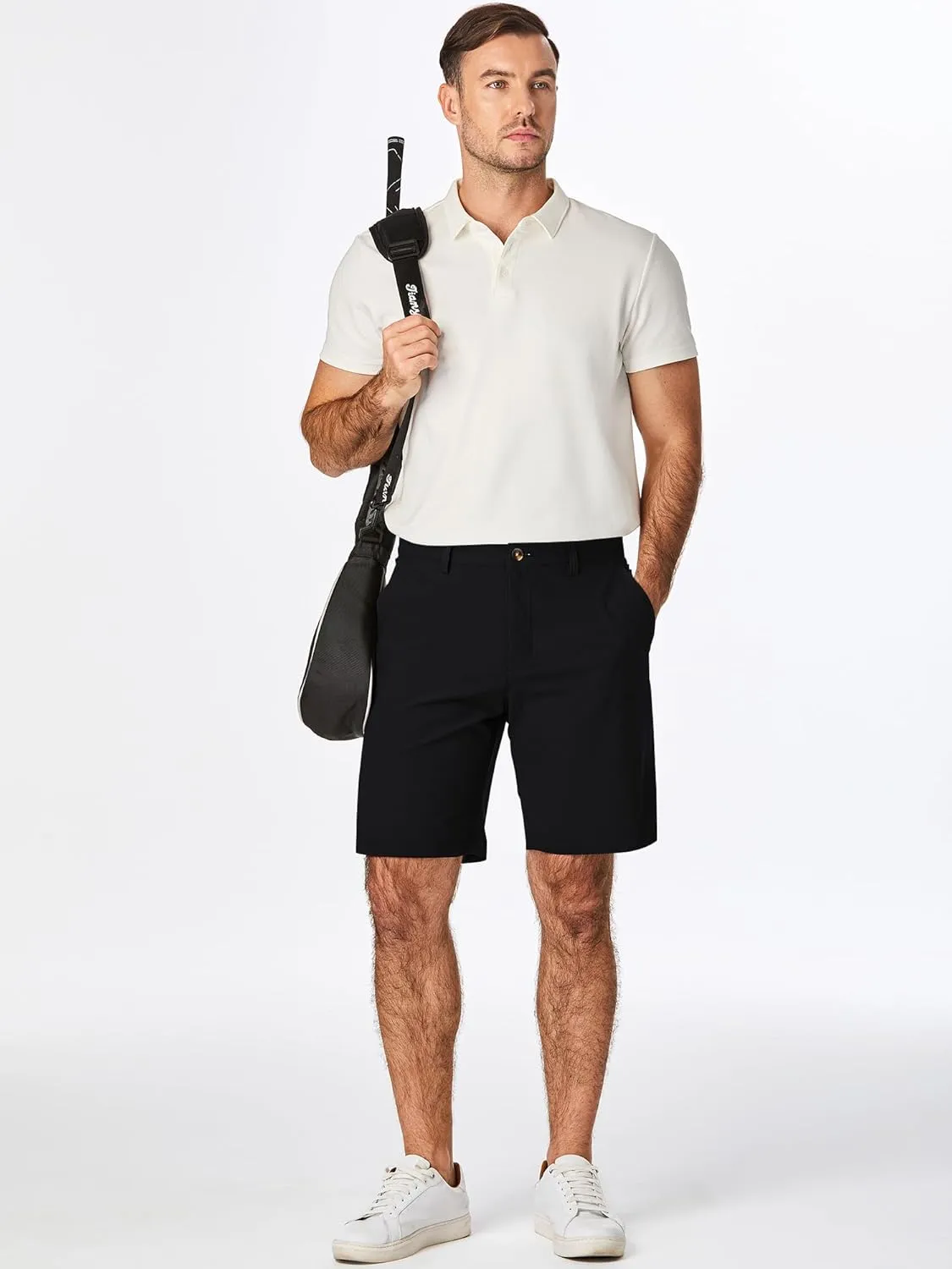 JMIERR Men's Chino Shorts Casual Summer 9" Inch Stretch Moisture-Wicking Golf Dress Short with Zipper Pocket