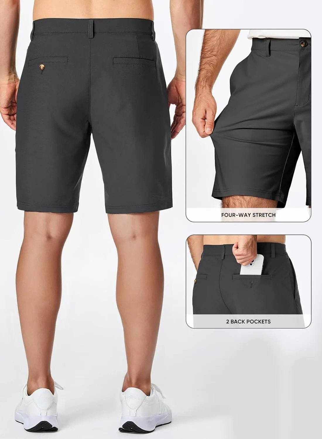 JMIERR Men's Chino Shorts Casual Summer 9" Inch Stretch Moisture-Wicking Golf Dress Short with Zipper Pocket