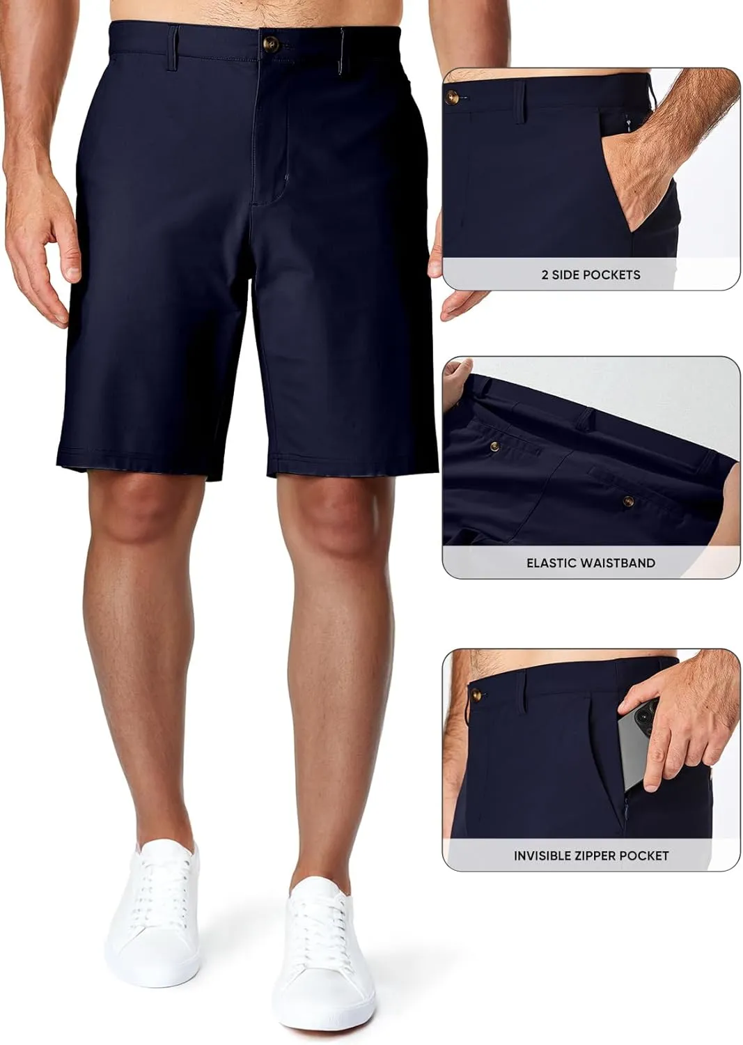 JMIERR Men's Chino Shorts Casual Summer 9" Inch Stretch Moisture-Wicking Golf Dress Short with Zipper Pocket