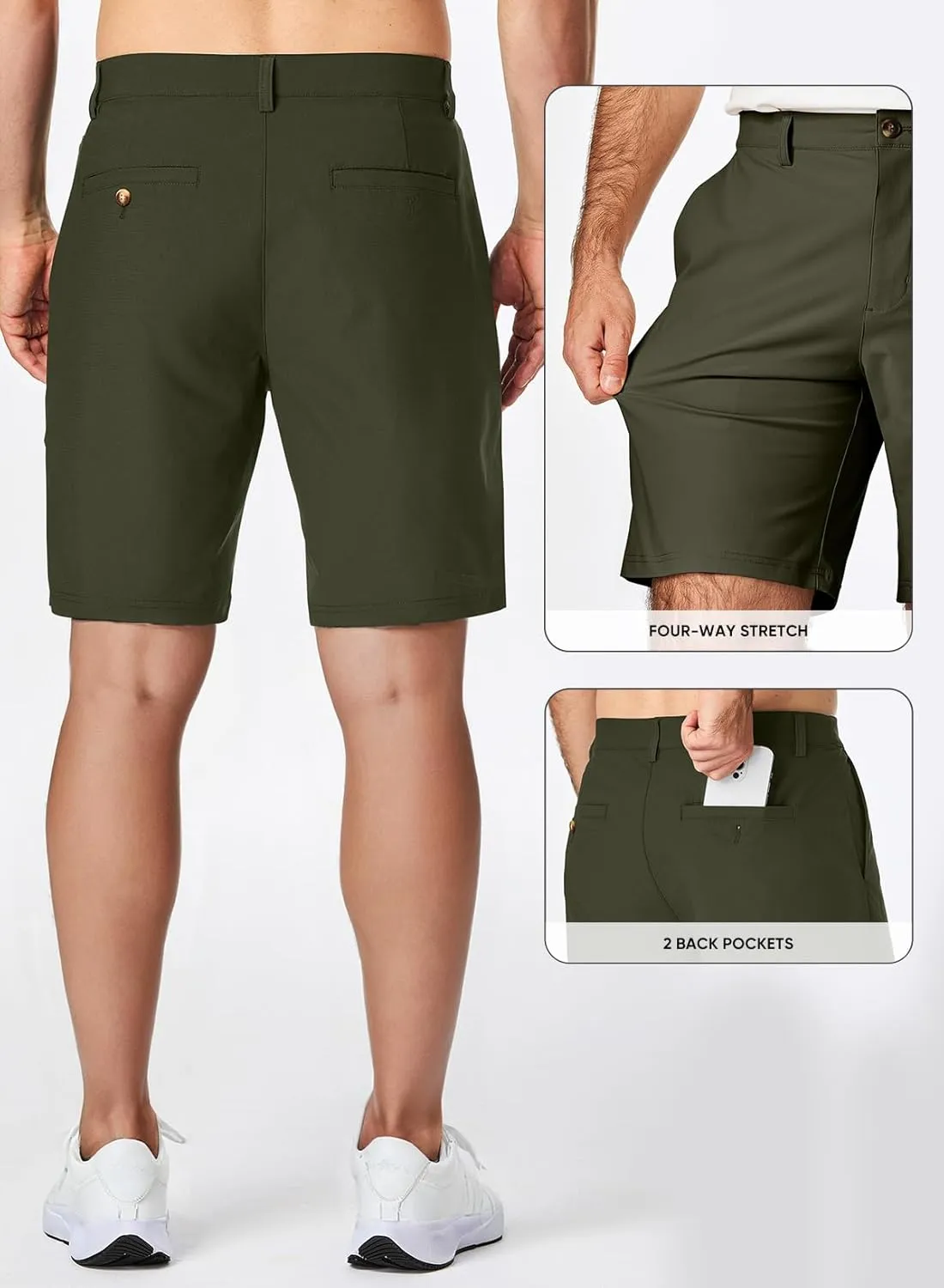 JMIERR Men's Chino Shorts Casual Summer 9" Inch Stretch Moisture-Wicking Golf Dress Short with Zipper Pocket