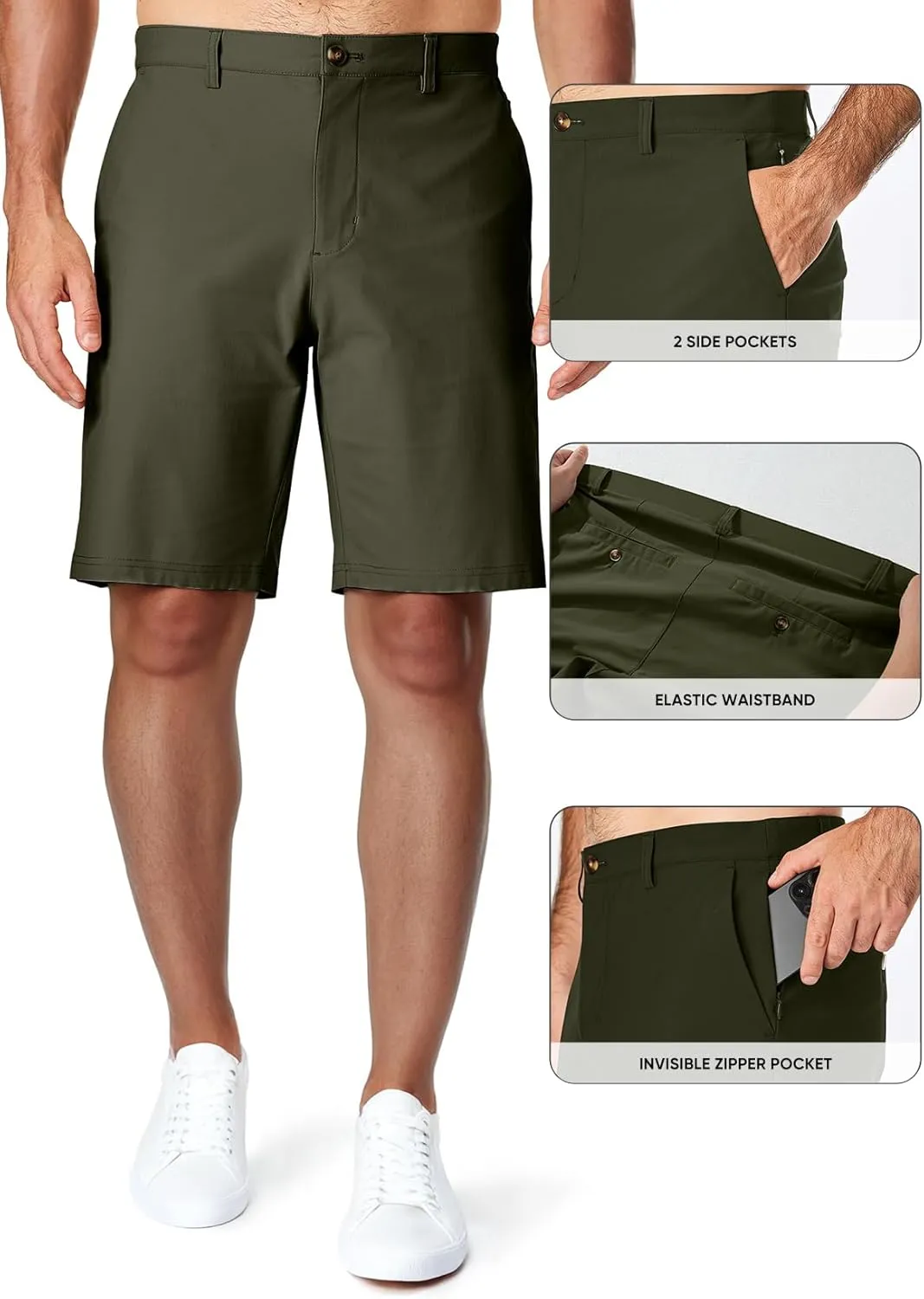 JMIERR Men's Chino Shorts Casual Summer 9" Inch Stretch Moisture-Wicking Golf Dress Short with Zipper Pocket