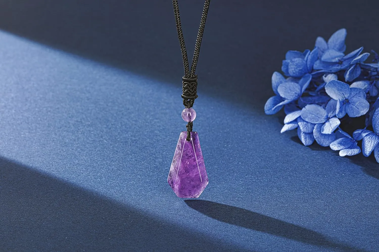 Jovivi Crystal Necklace for Men Women Adjustable Rope 2pcs Natural Amethyst Obsidian Gemstone Healing Stone Pendant Necklaces