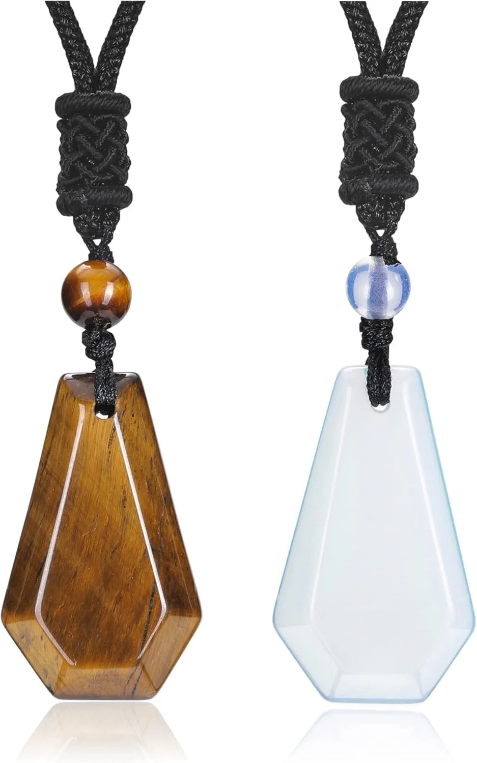 Jovivi Crystal Necklace for Men Women Adjustable Rope 2pcs Natural Amethyst Obsidian Gemstone Healing Stone Pendant Necklaces