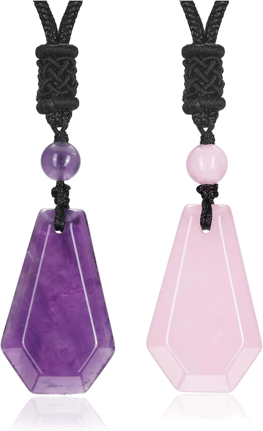 Jovivi Crystal Necklace for Men Women Adjustable Rope 2pcs Natural Amethyst Obsidian Gemstone Healing Stone Pendant Necklaces