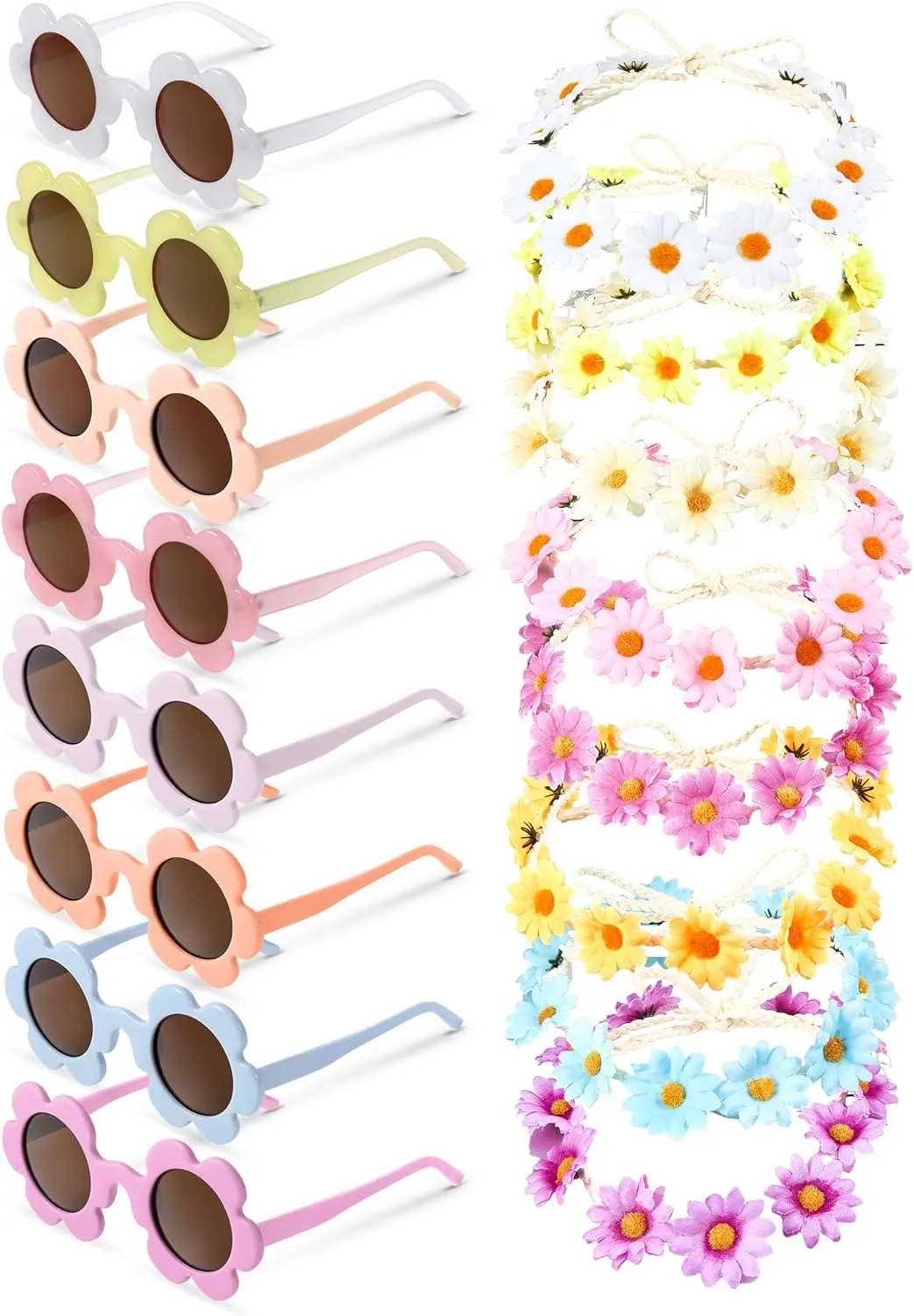 Kanayu 16 Pcs Adults Flower Sunglasses and Crown Set Groovy Retro Party Decorations