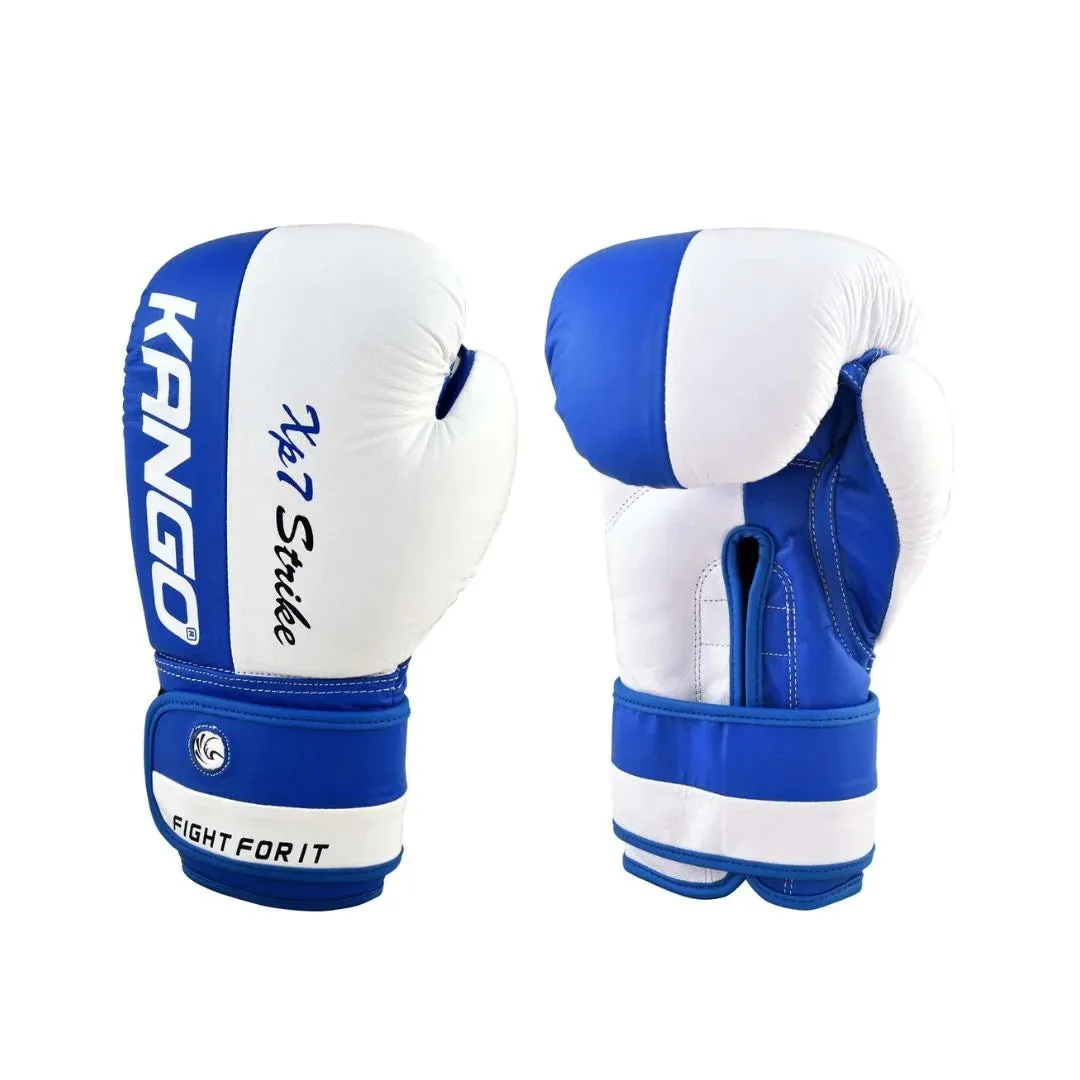 Kango Martial Arts Unisex Adult Blue White Leather Boxing Gloves   3 Meters Bandage or Mouth Guard [WS]
