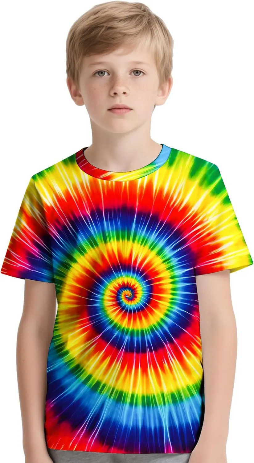 Kids Tie Dye T-Shirt,Children Hippies Senior Tie Dye Tee Tshirt for Boys Girls