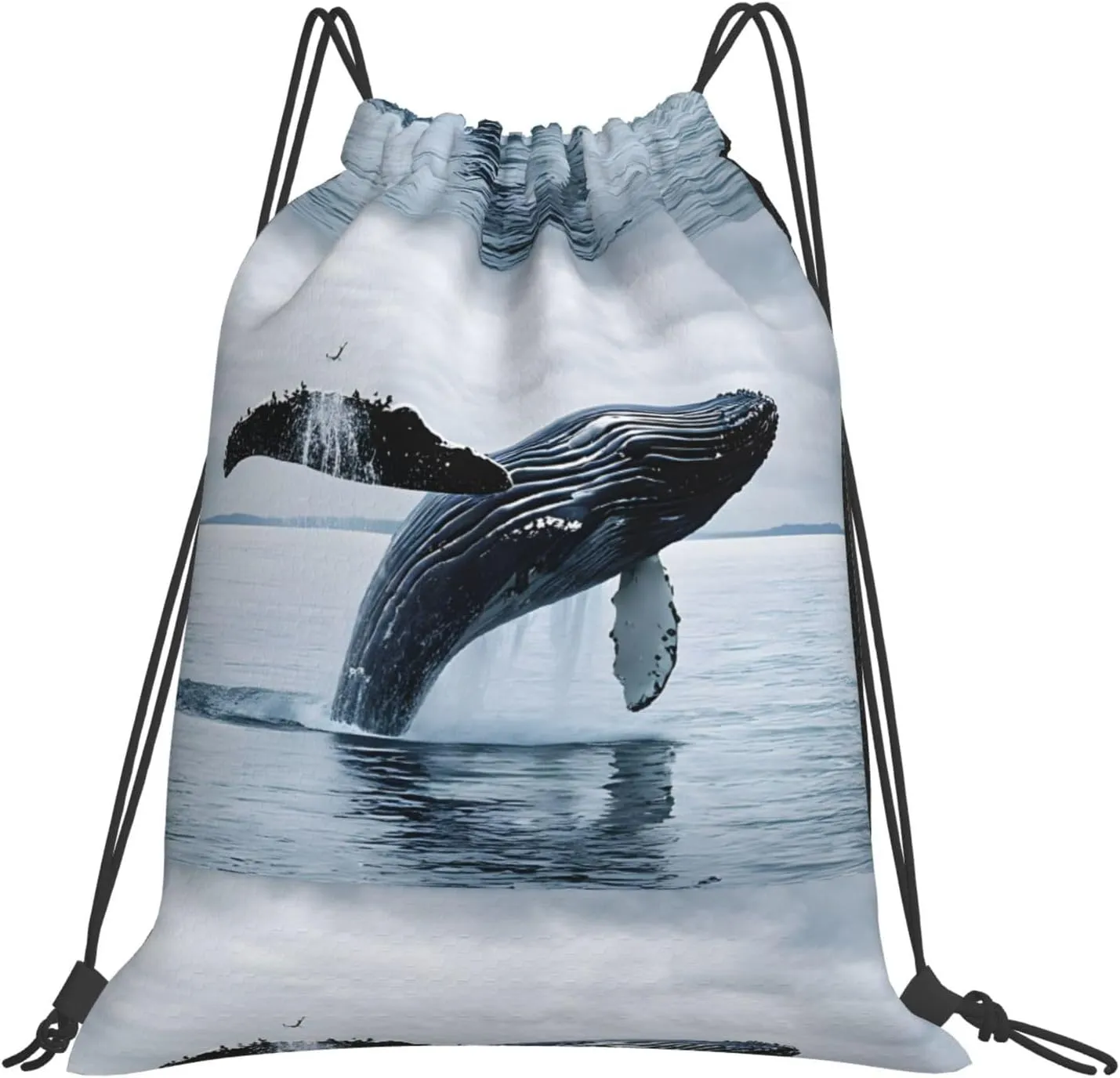 (Killer Whale) Drawstring Backpack Drawstring Gym Bag Foldable Water Drawstring Bags Draw String Back Bag For Shopping Sport Yoga Travel, Swimming, Beach